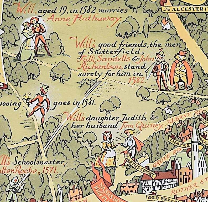 The Life Of Shakespeare And Map Of Stratford Upon Avon, Lithograph By Kerry Lee (1965) photo Art