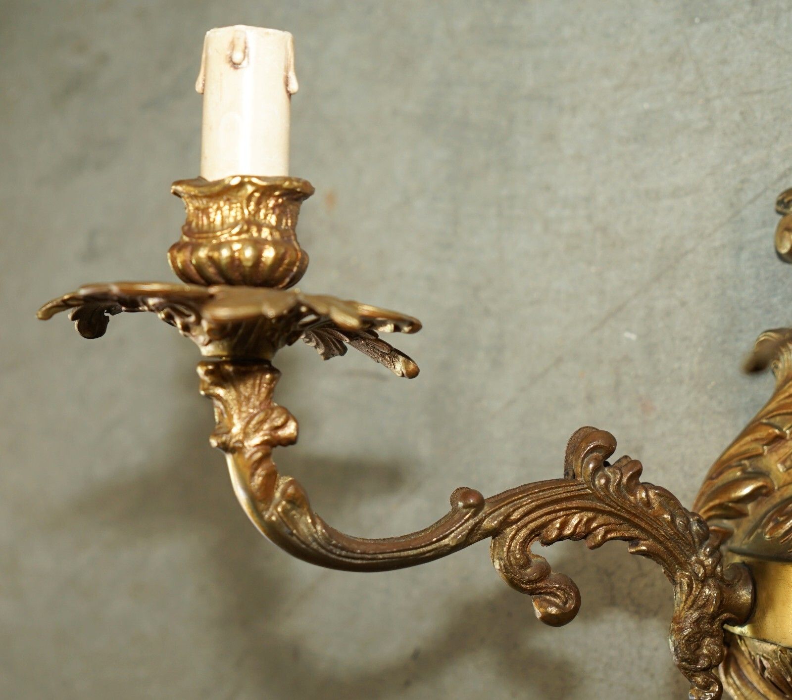 Ornate Pair Of Stunning Antique French 1920's Bronzed Candle Sconce Wall Lights photo vinterior