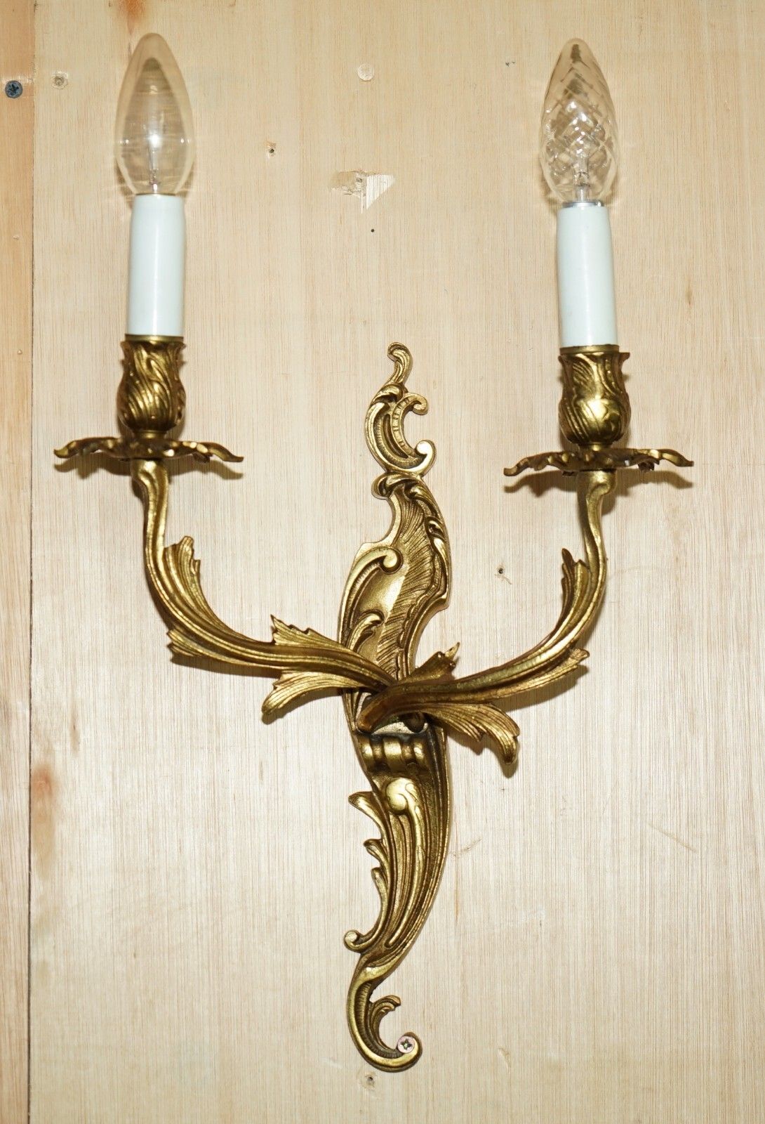 Lighting Pair Of Stunning Antique French 1920's Gilt Bronzed Candle Sconce Wall Lights photo