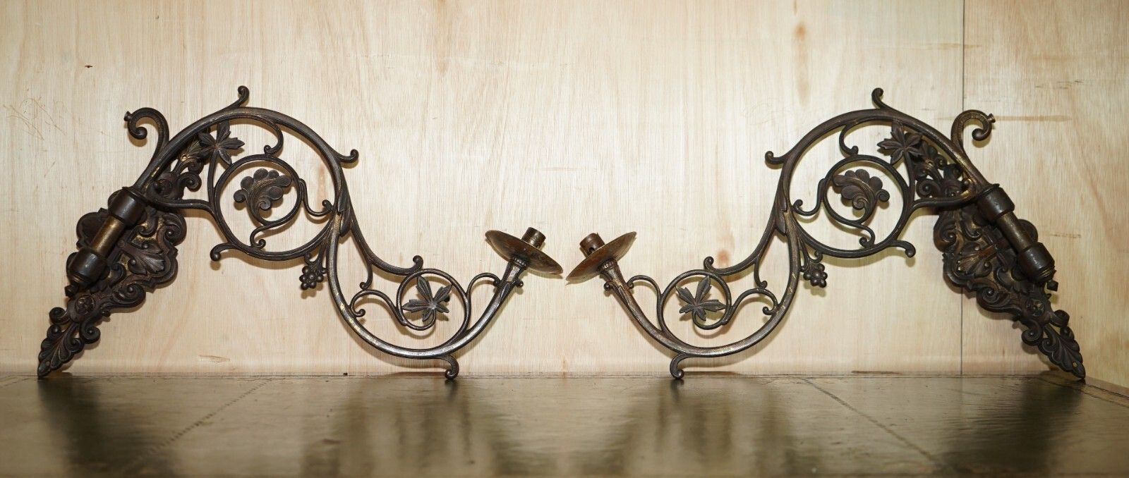 Pair Of Stunning Antique Gilt Bronze Very Large Candle Sconce Wall Light Holders photo furniture