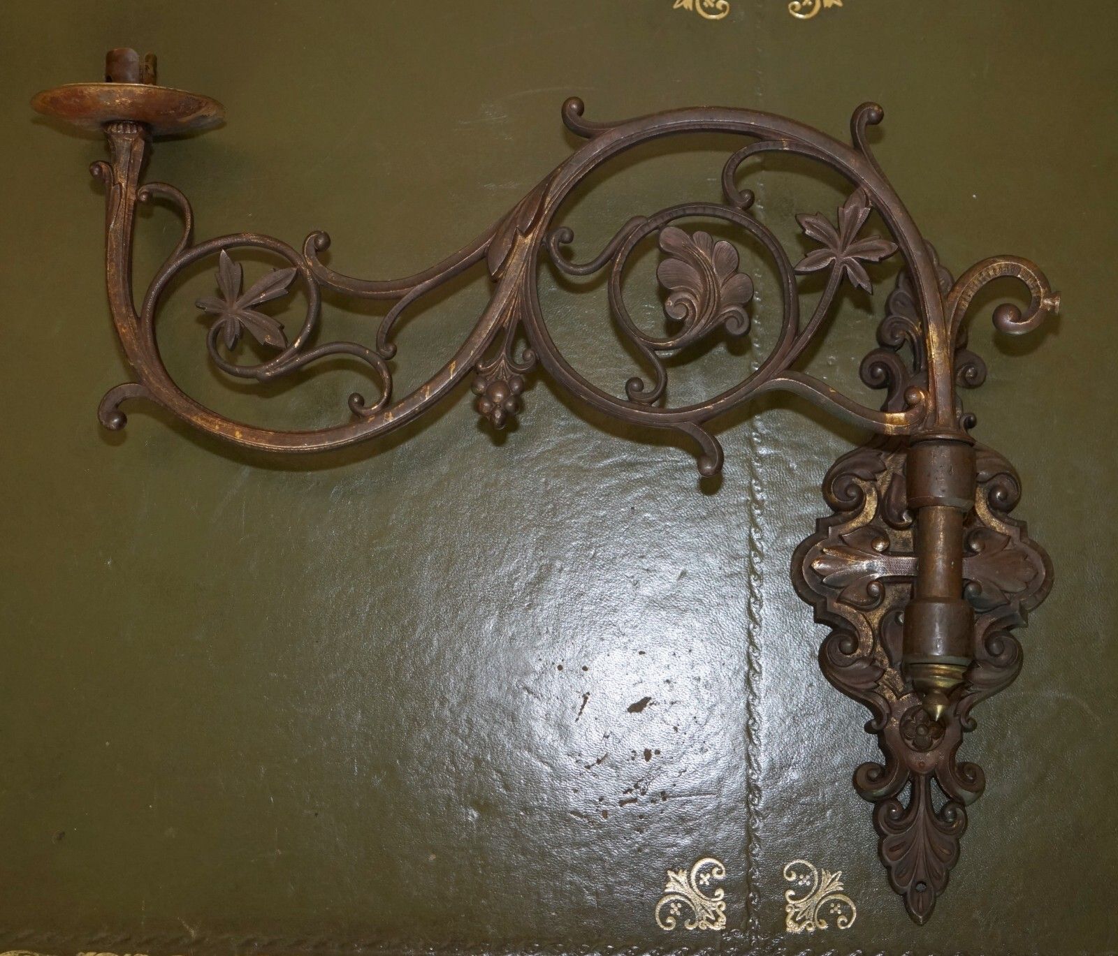 Pair Of Stunning Antique Gilt Bronze Very Large Candle Sconce Wall Light Holders photo Home Decor