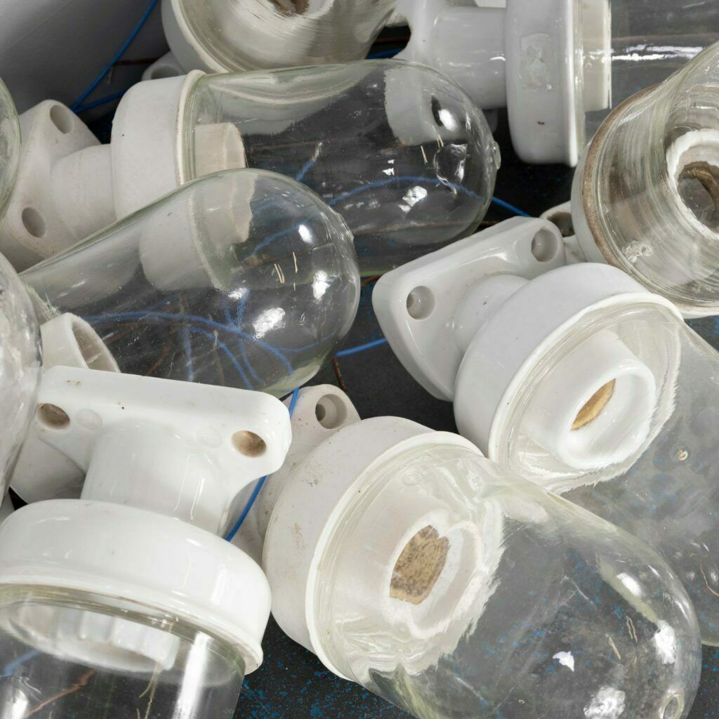 1950’s New Old Stock Cermic And Glass Angled Wall Lamps – Long photo furniture