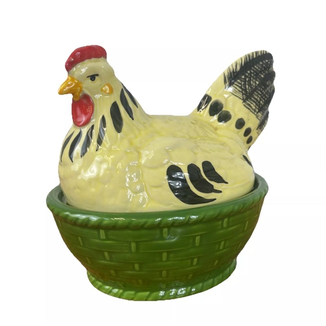 Ceramic Egg Holder Basket With Hood Rooster And Hen Hand Painted By Zellerkeramik 90s