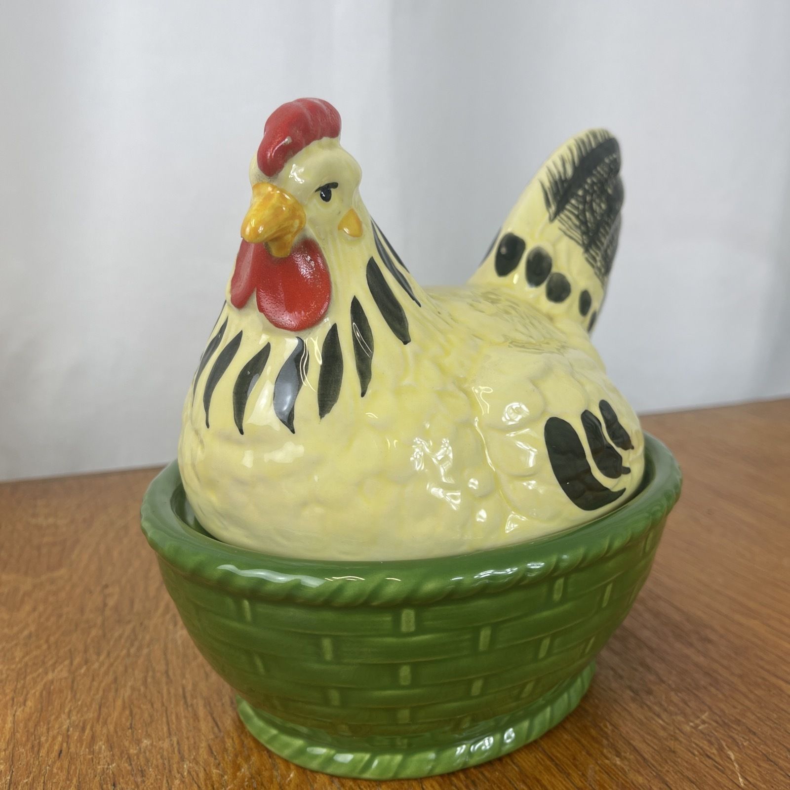 Ceramic Egg Holder Basket With Hood Rooster And Hen Hand Painted By Zellerkeramik 90s photo vintage