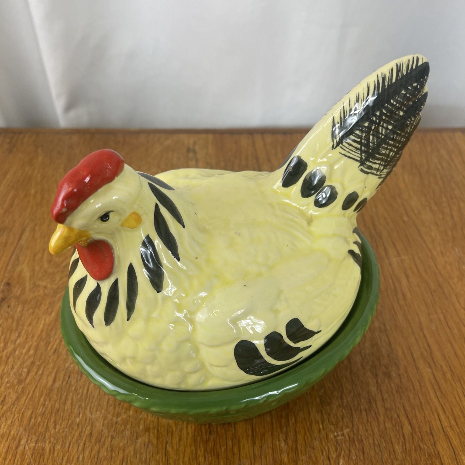 photo vinterior Ceramic Egg Holder Basket With Hood Rooster And Hen Hand Painted By Zellerkeramik 90s