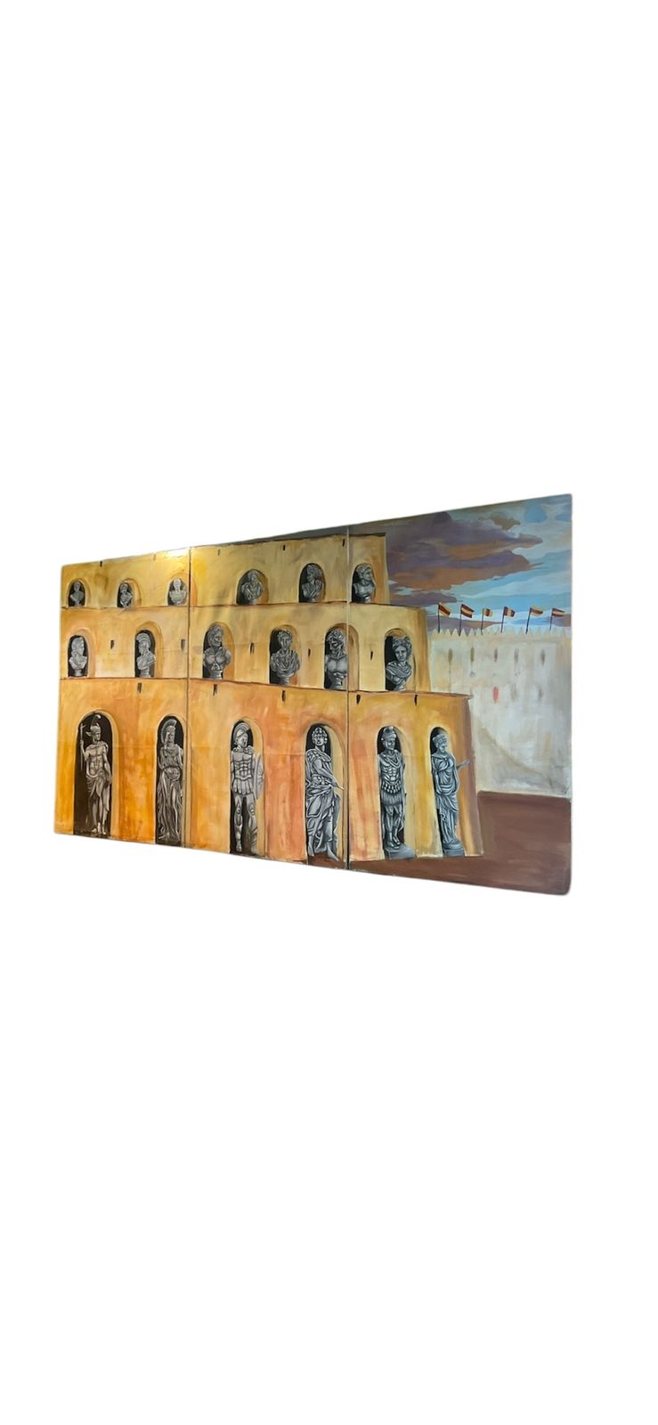 Very Unusual And Decorative Set Three Italian 1970’s Paintings On Canvas photo buy