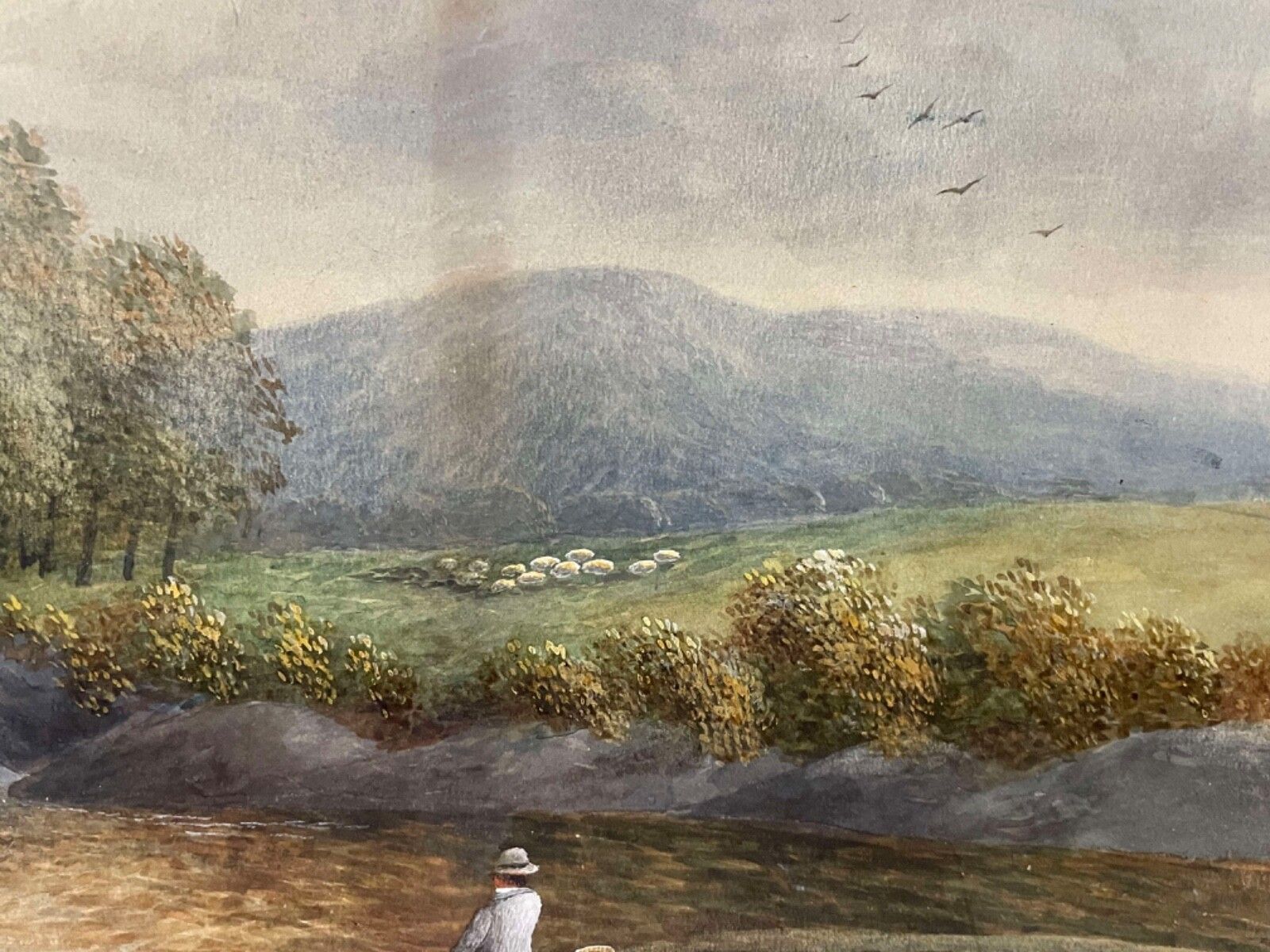 Art 19th Century John Wallace English River Fishing Scene Oil On Board Painting. photo