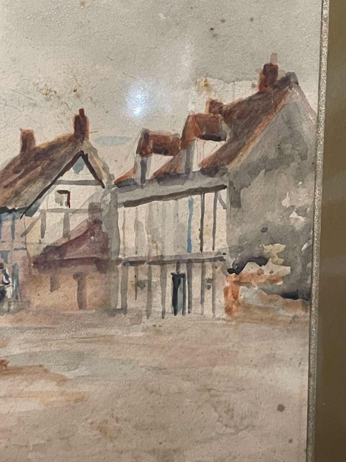 photo for sale 19th Century Alcester Village Warwickshire Watercolour Landscape Painting.
