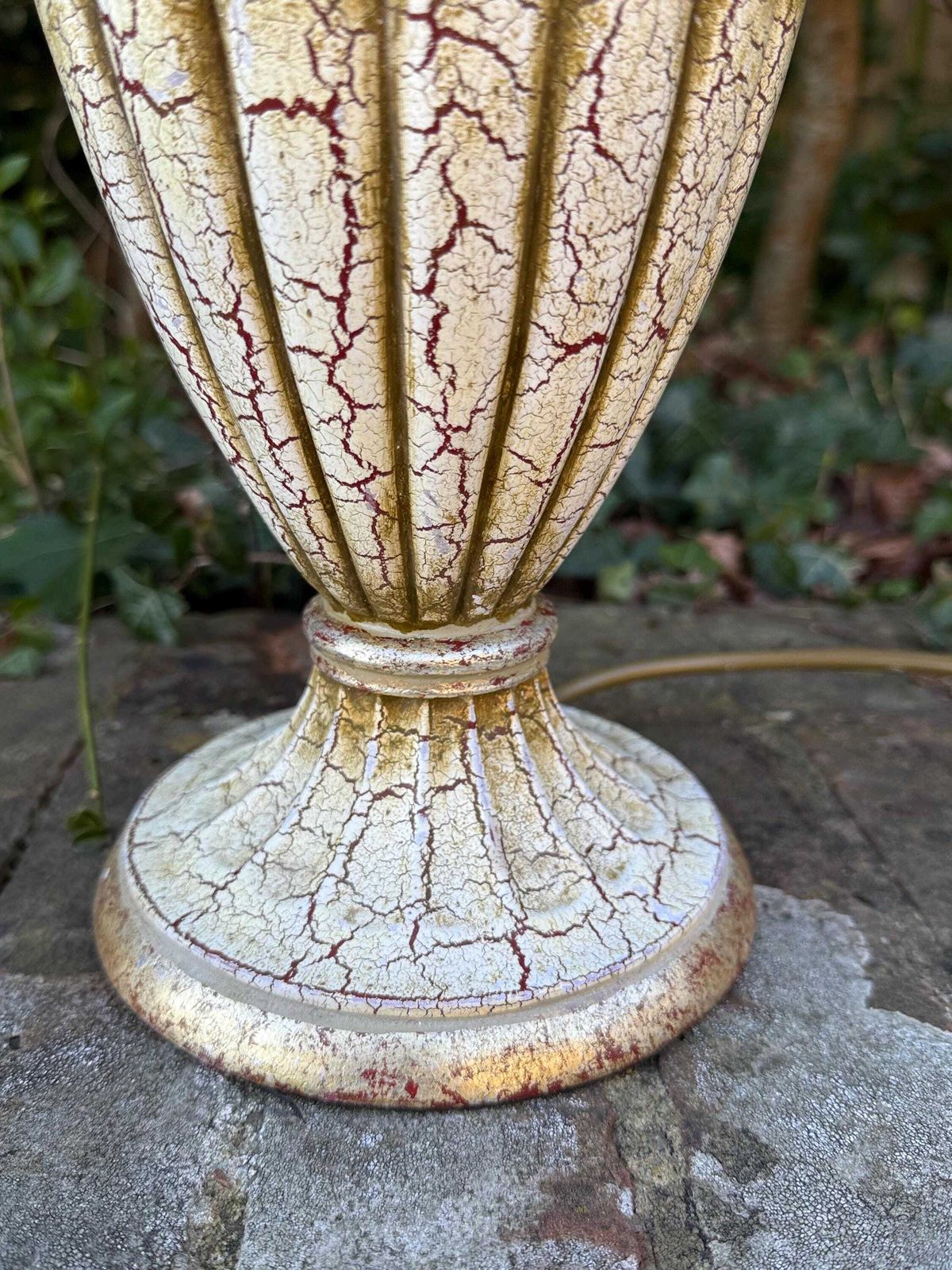 Large Vintage Neo Classical Urn Shaped Lamp In Cream, Gold And Crackle Finish With Reddish Tones   Pat Tested And Working, 48cm Tall photo Lighting