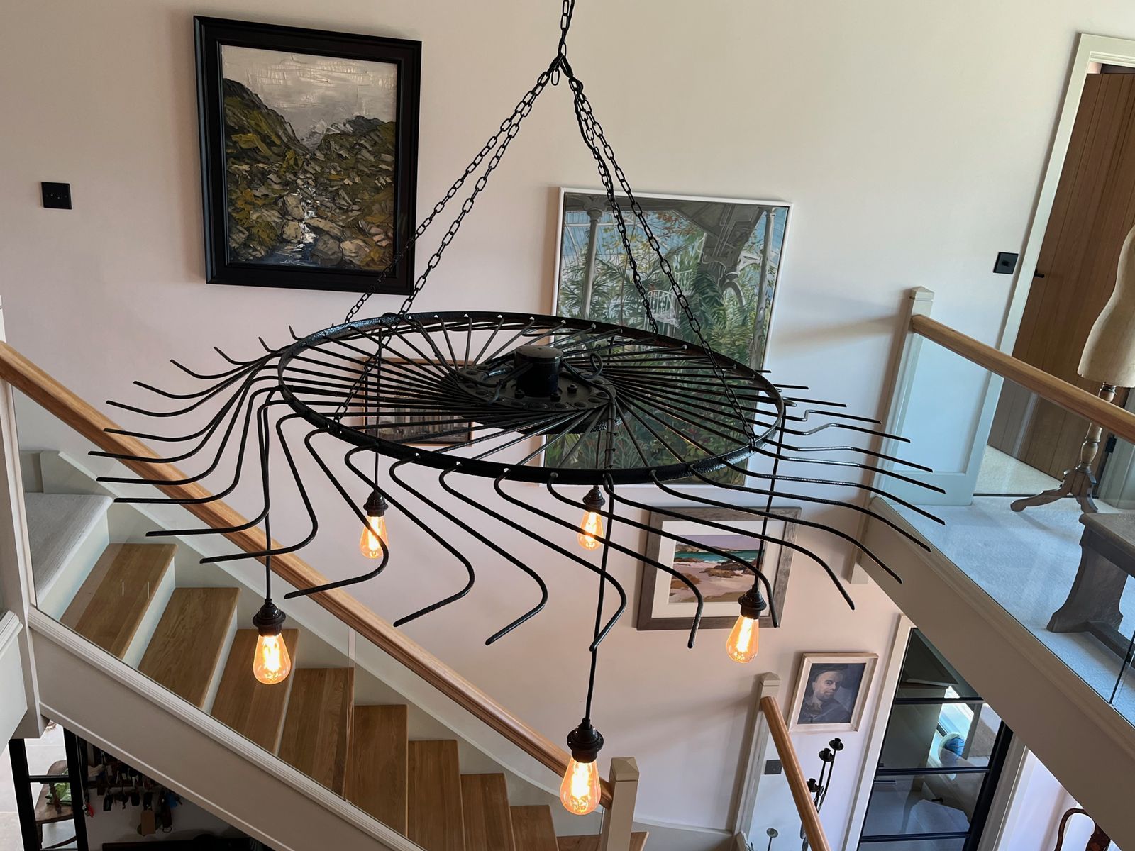 Upcycled Agricultural Chandelier, Wired For Bulbs. Perfect For Barn/Large Space.