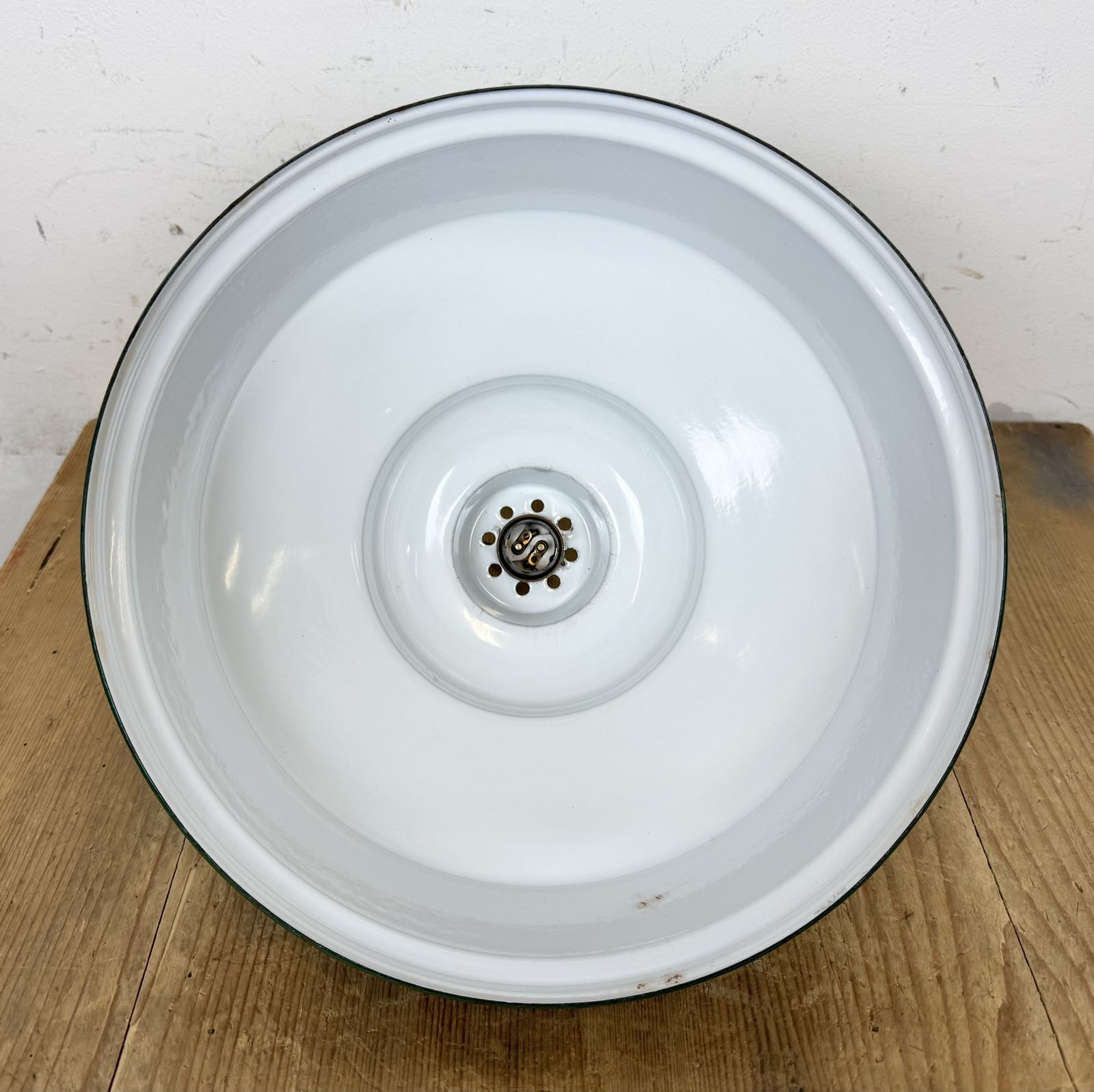 199.0 Industrial British Green Enamel Factory Pendant Lamp, 1960s photo