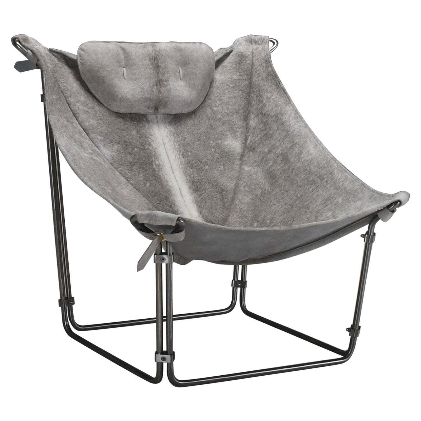 ‘Buffalo’ Lounge Chair In Cow Hide And Steel By Kwok Hoi Chan, France 1969