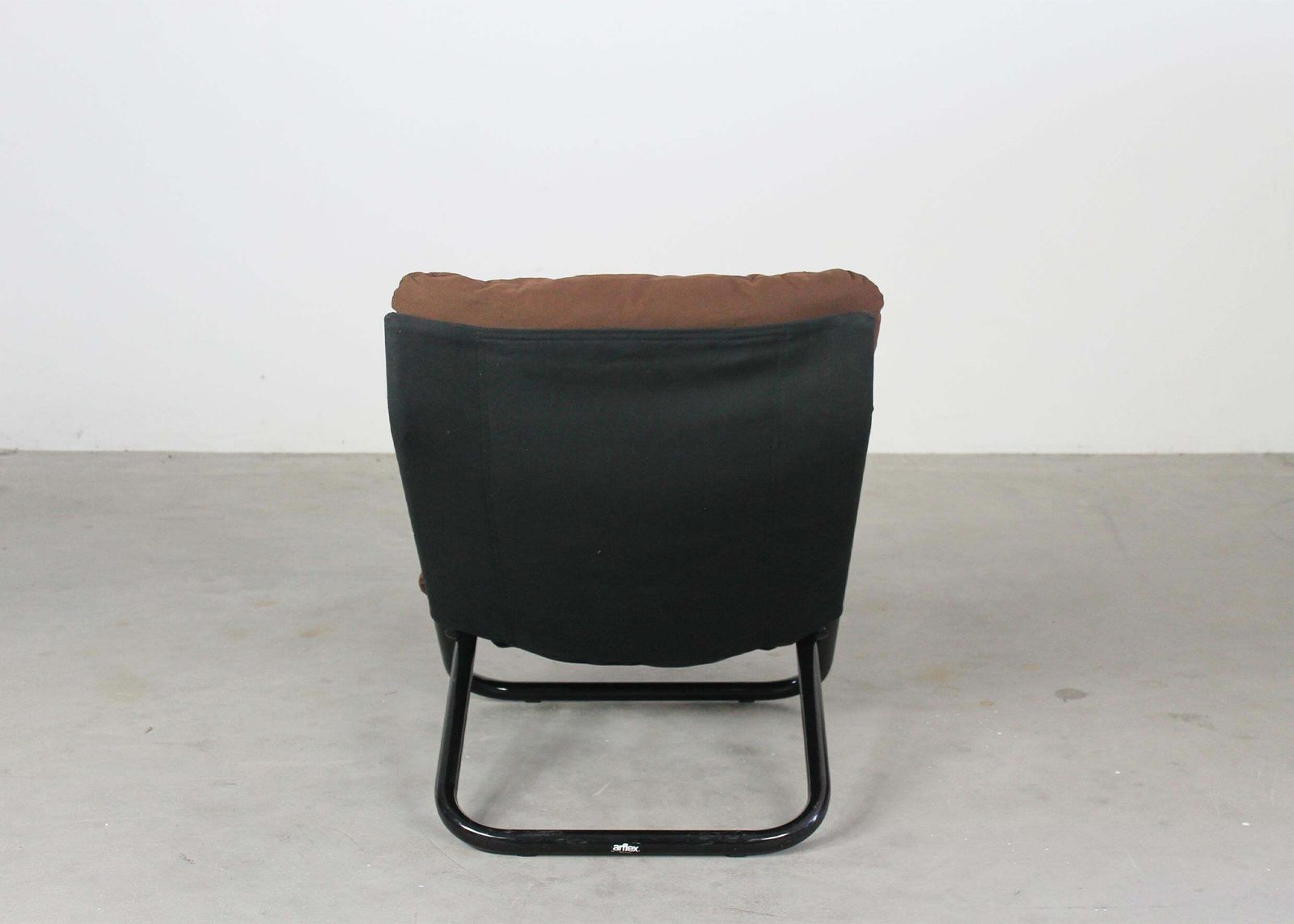 Marcello Cuneo High Backrest Cross Armchair In Steel And Brown Fabric By Arflex photo buy