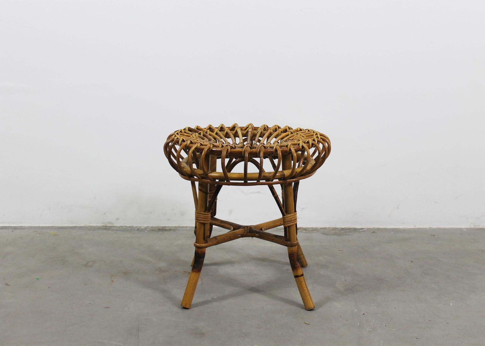 Franco Albini Set Of Two Stools In Rattan And Bamboo Italian Manufacture 1960s photo Furniture