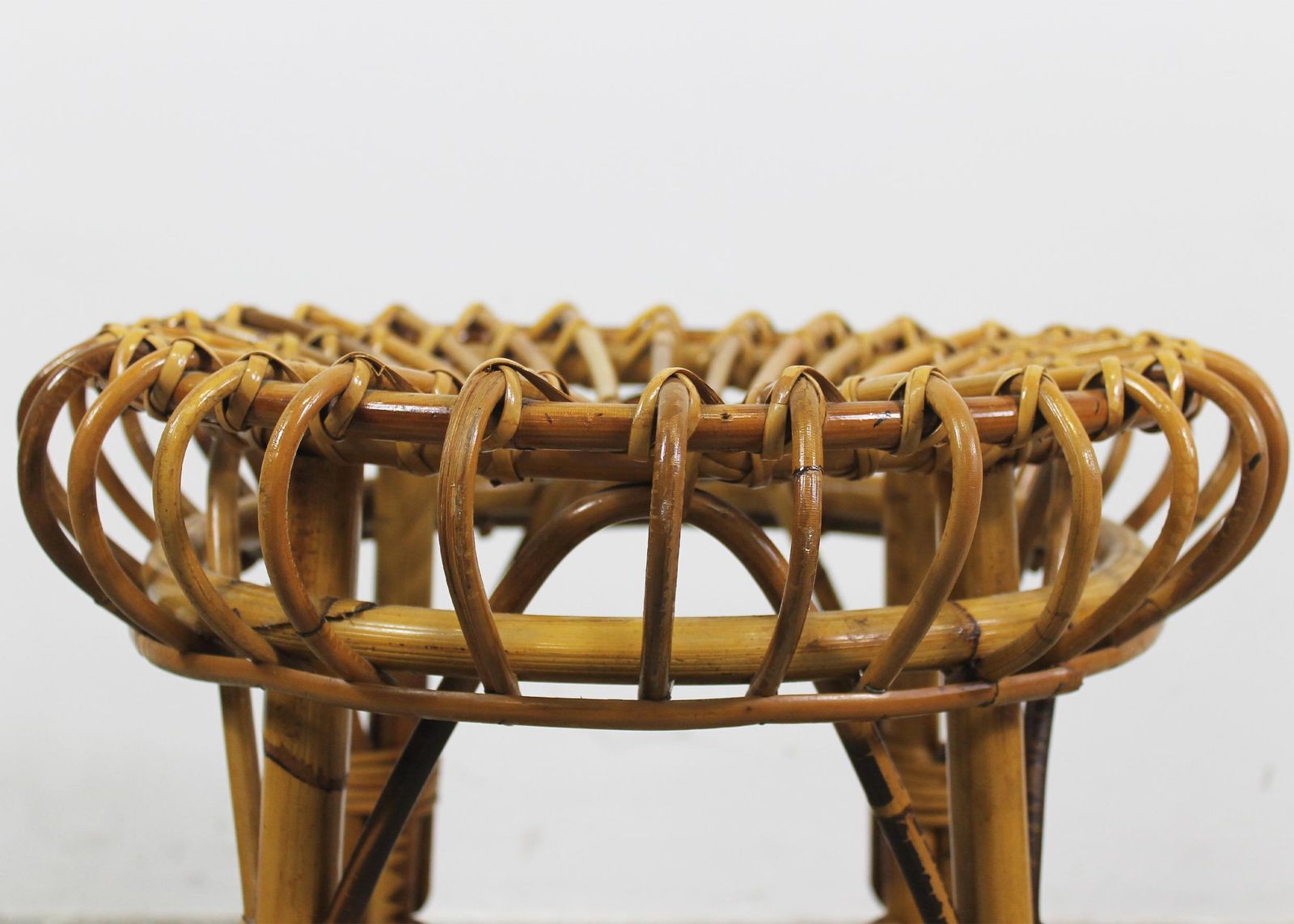 Franco Albini Set Of Two Stools In Rattan And Bamboo Italian Manufacture 1960s photo buy