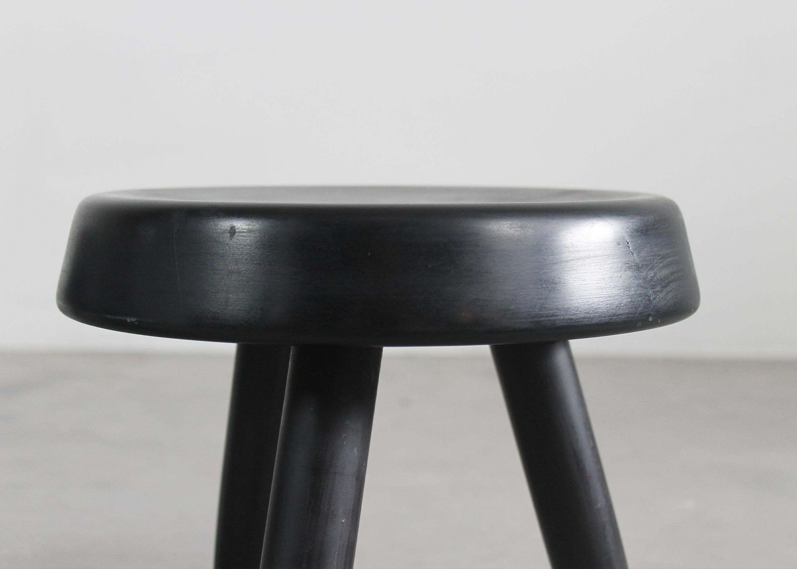 Charlotte Perriand Set Of Two Black Stools In Wood 1950s photo Furniture