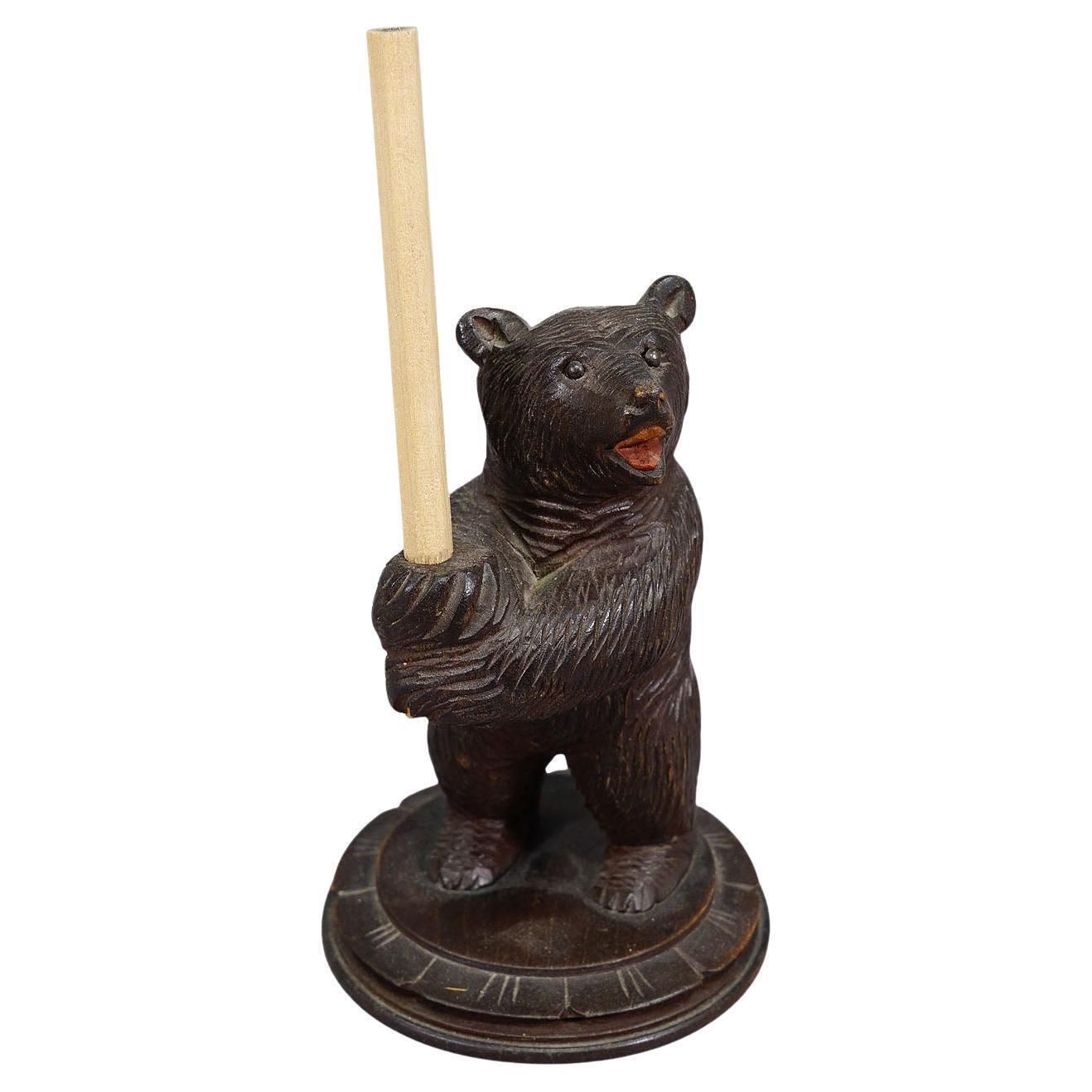 A Wooden Carved Black Forest Pen Holder With Bear Ca. 1930
