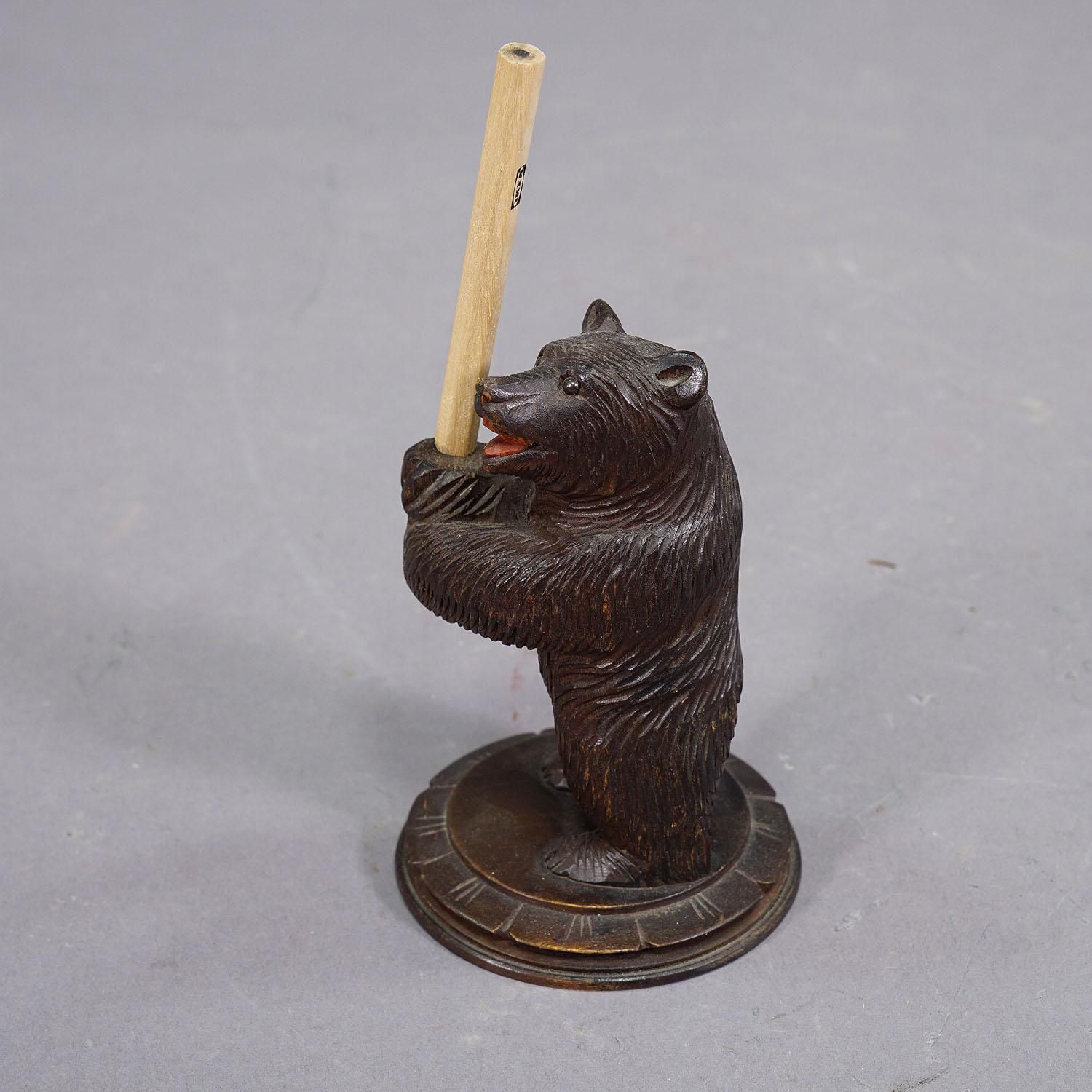 A Wooden Carved Black Forest Pen Holder With Bear Ca. 1930 photo for sale