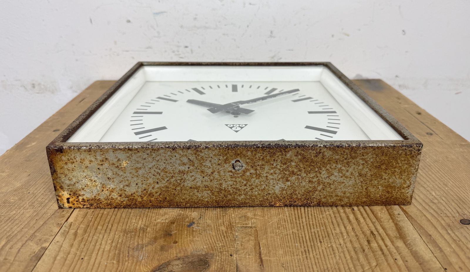Grey Rusty Industrial Square Wall Clock From Pragotron, 1970s photo buy