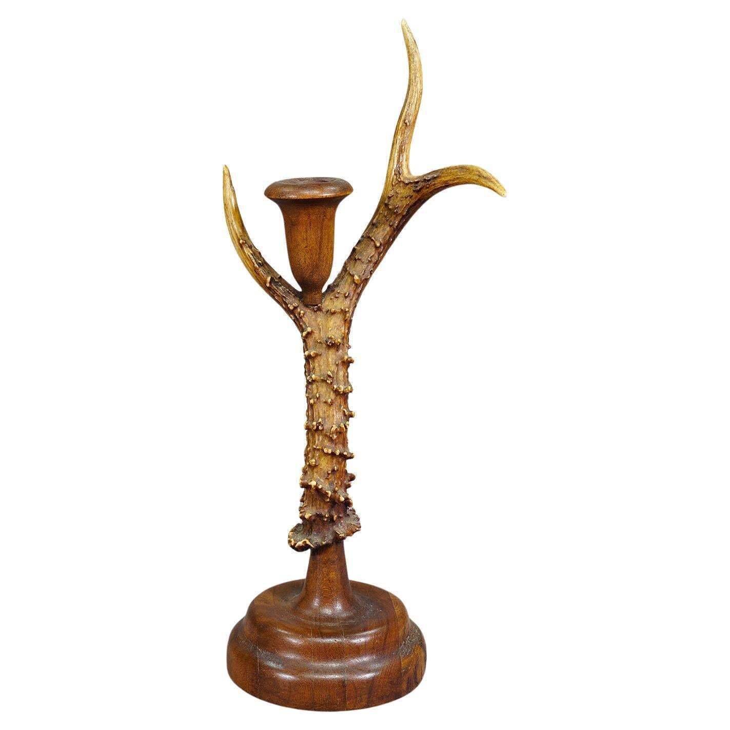Black Forest Candle Holder With Wooden Base And Spout, Germany