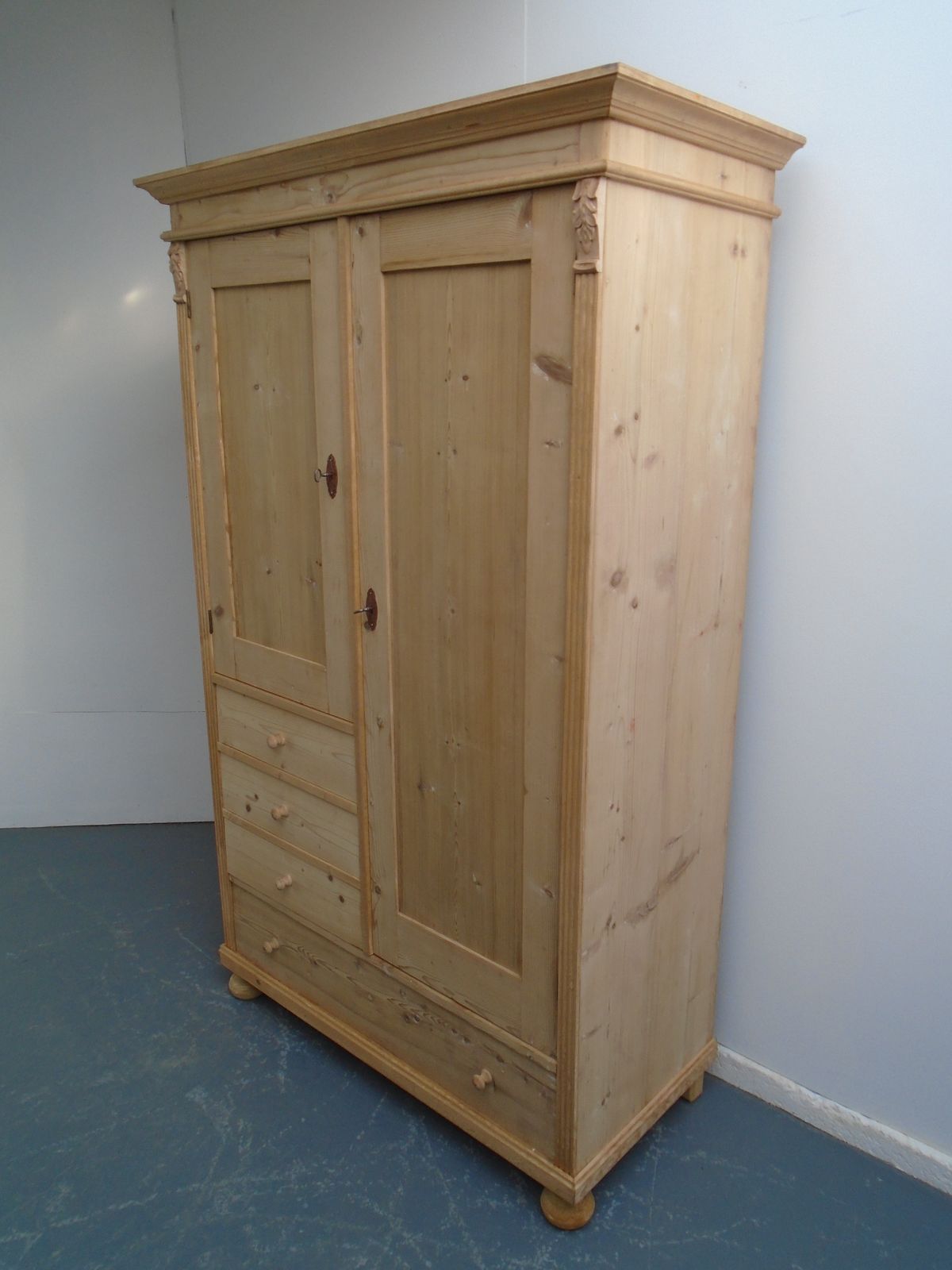 A One Piece Antique Pine Child's / Holiday Let Wardrobe To Wax/Paint