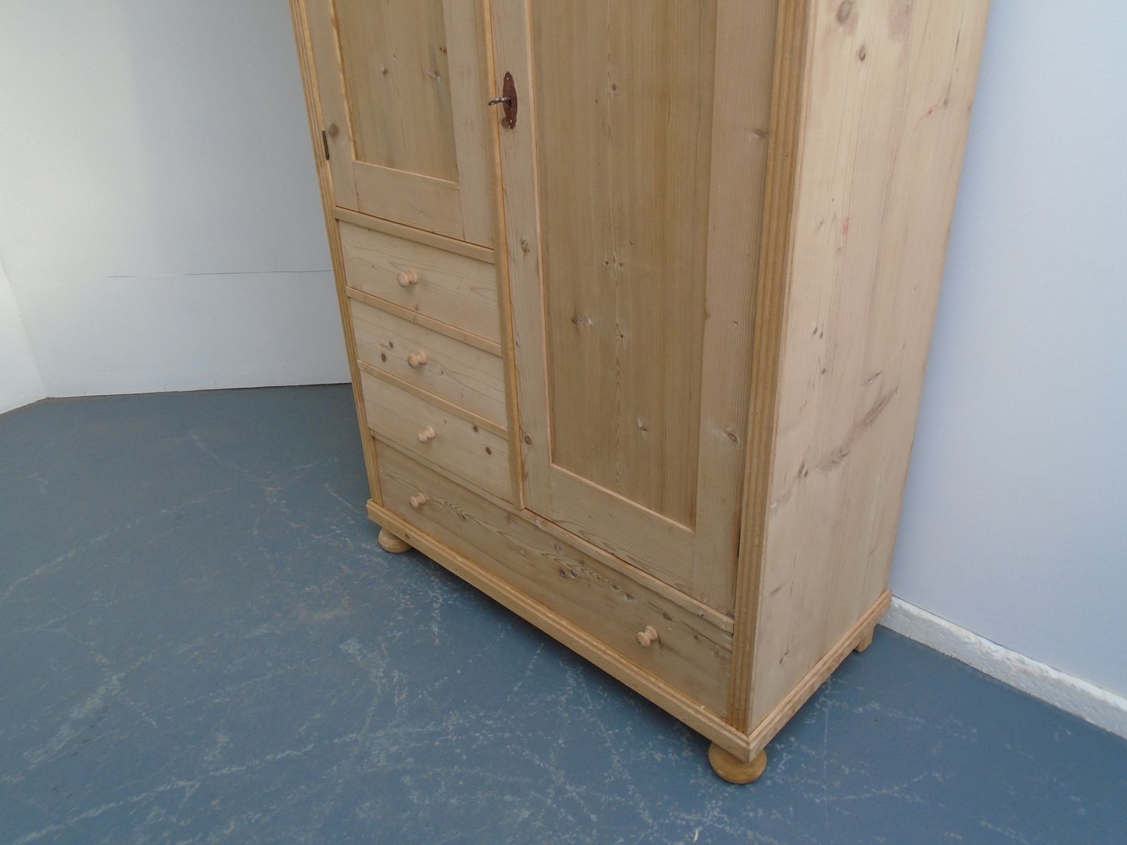 A One Piece Antique Pine Child's / Holiday Let Wardrobe To Wax/Paint photo vintage