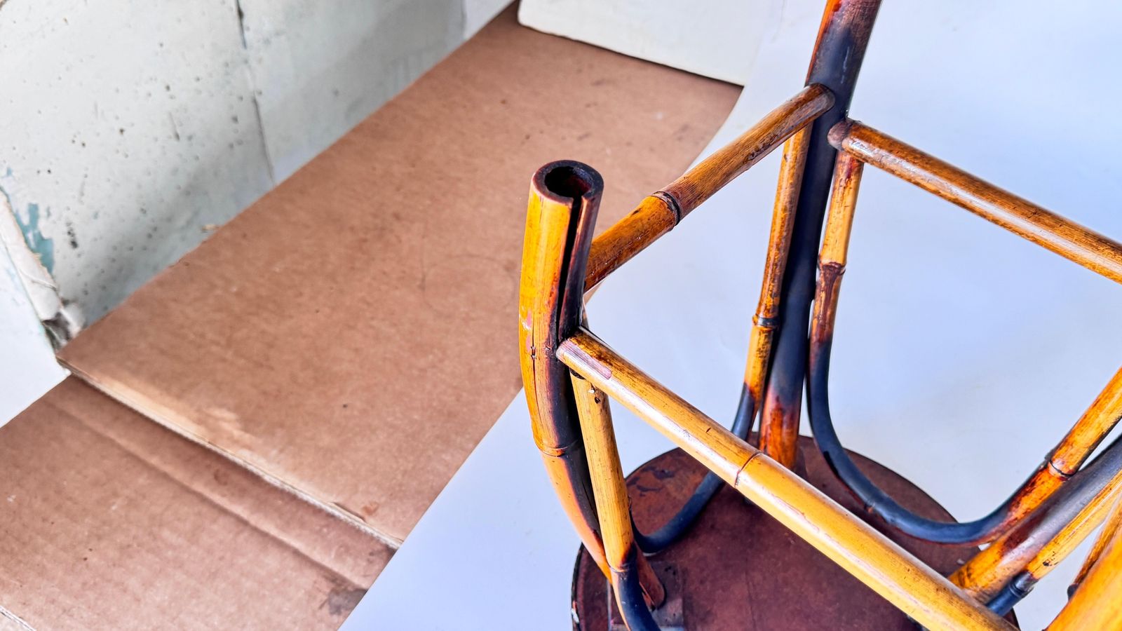 Pair Of 1950s French Riviera Stools, Woven Rattan And Bamboo, Vibrant Geometric photo buy