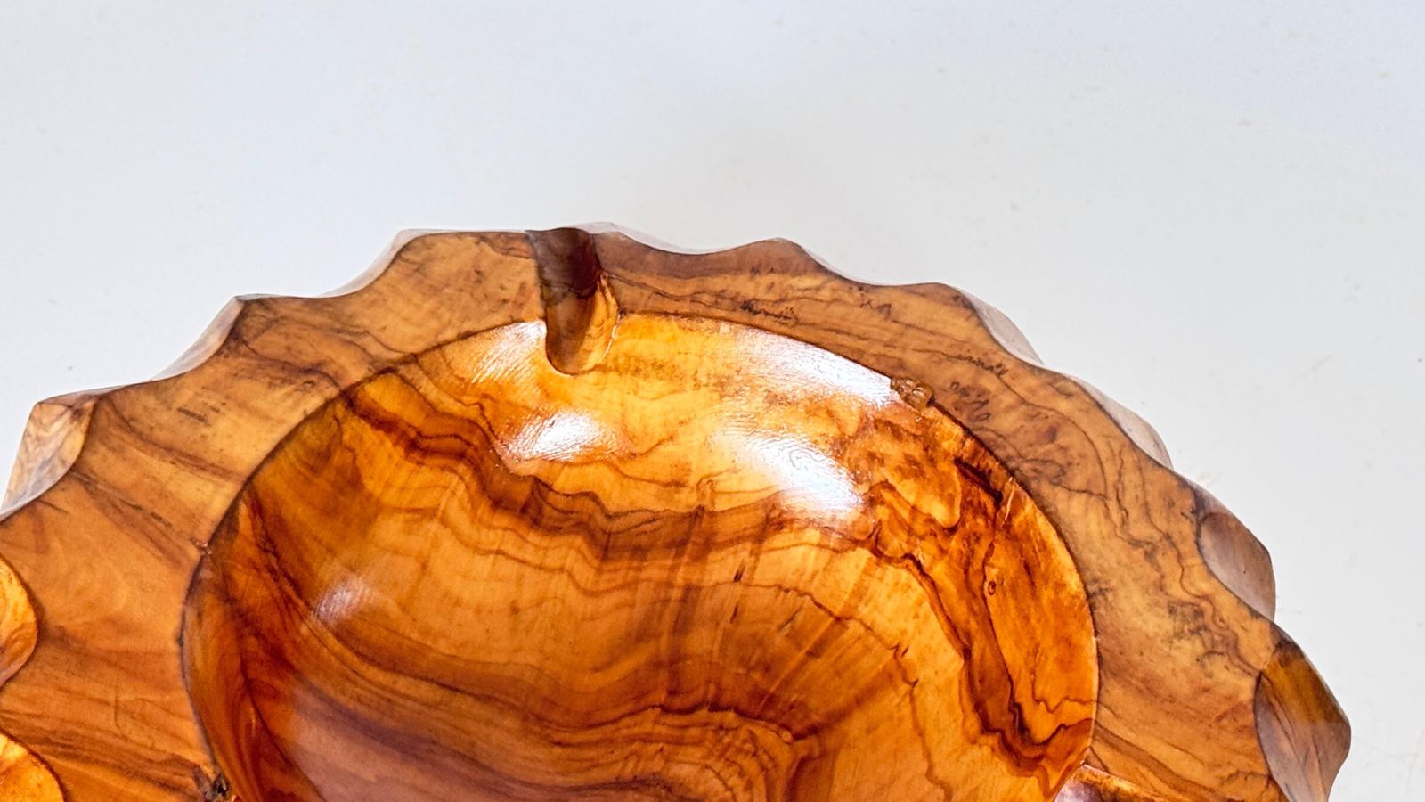 Large Round Olive Wood Ashtray Or Catchall, French Brutalist Style, 1950s photo for sale