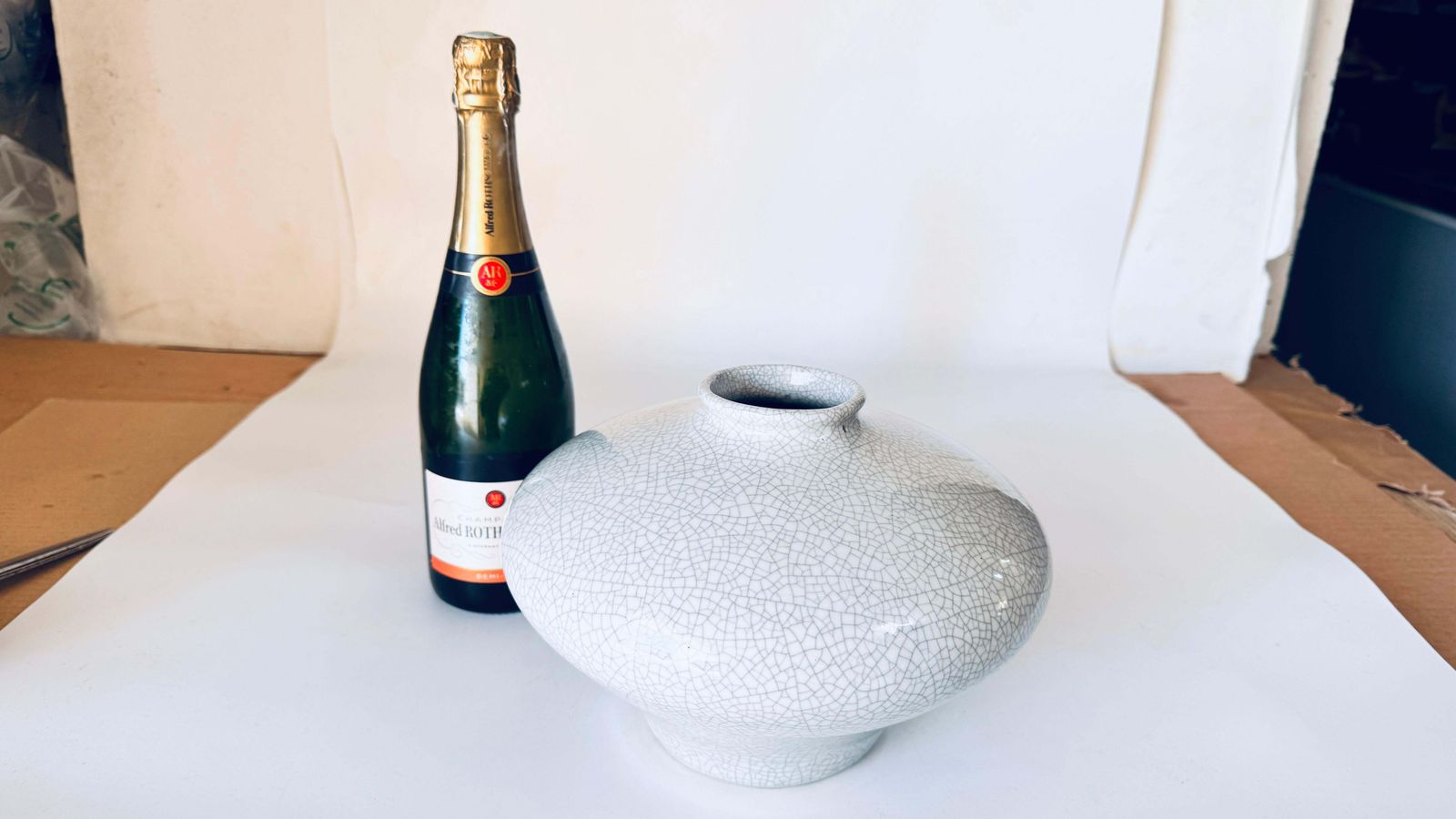 French Art Deco Crackled Ceramic Vase, White With Delicate Crazing, 20th Century photo furniture
