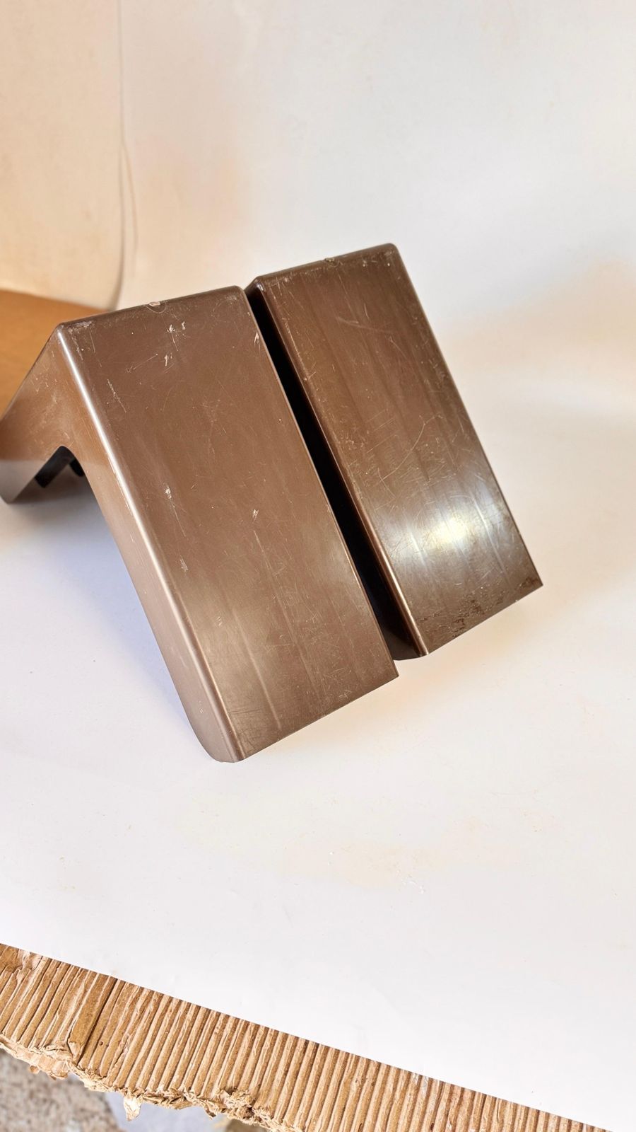 Pair Of 1970s French Plastic Shelves, Brown, With Curved Design  Brown Olor photo Furniture