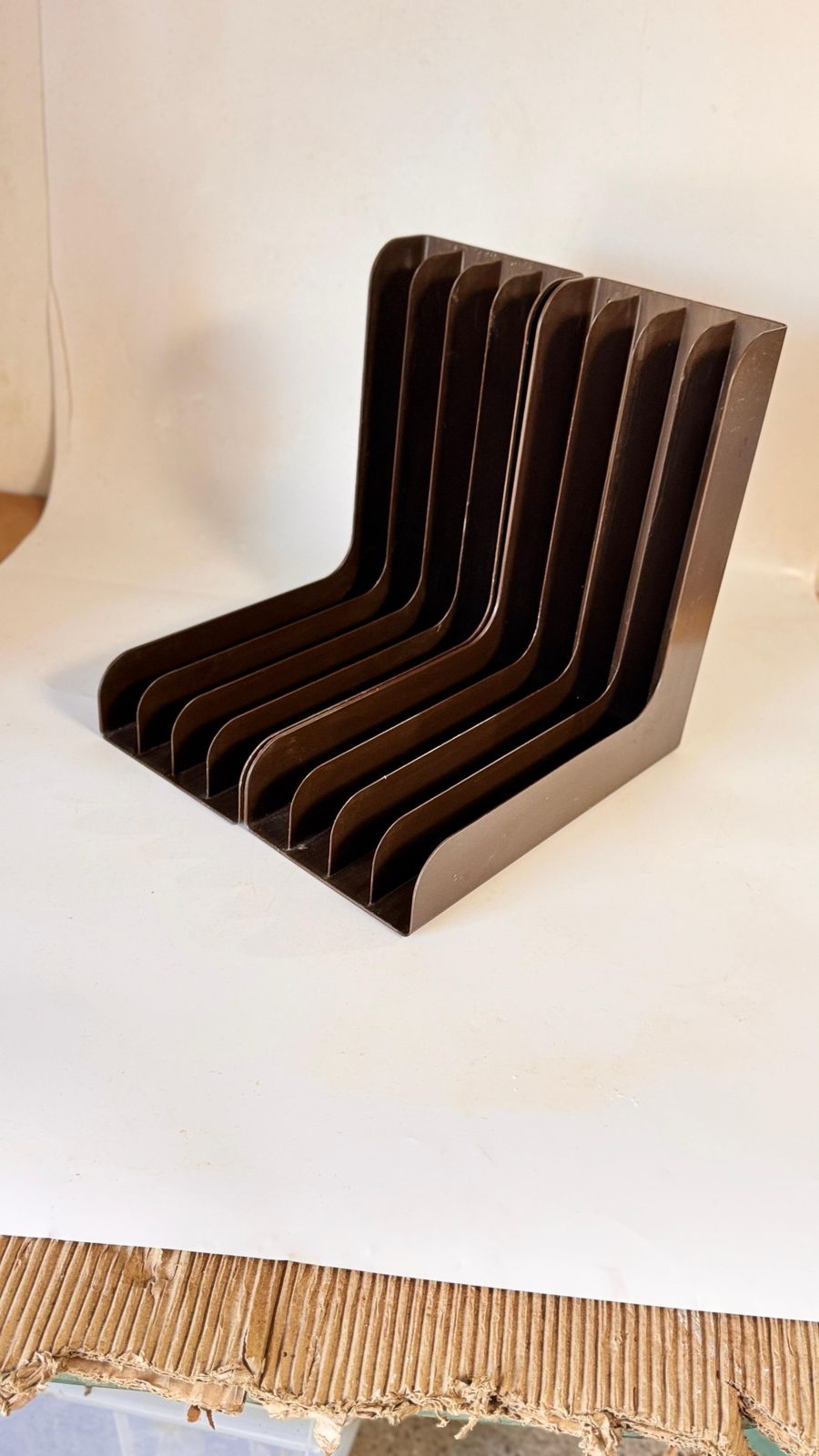 Pair Of 1970s French Plastic Shelves, Brown, With Curved Design  Brown Olor photo vintage