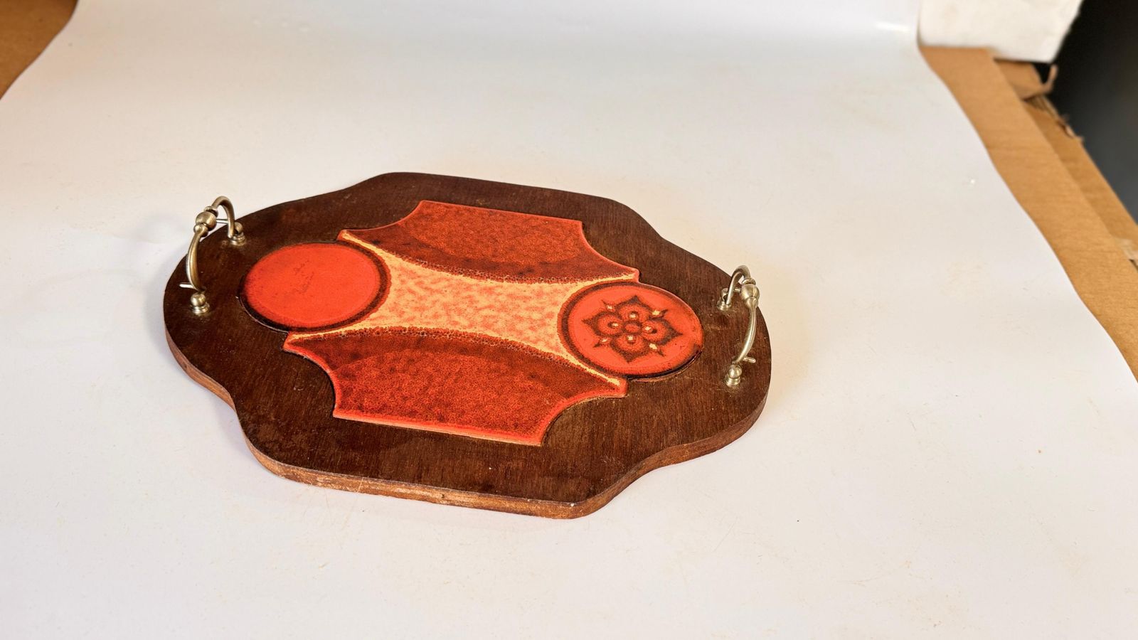 Rustic Wooden Serving Tray With Ceramic Tiles And Metal Handles French Provencal photo buy