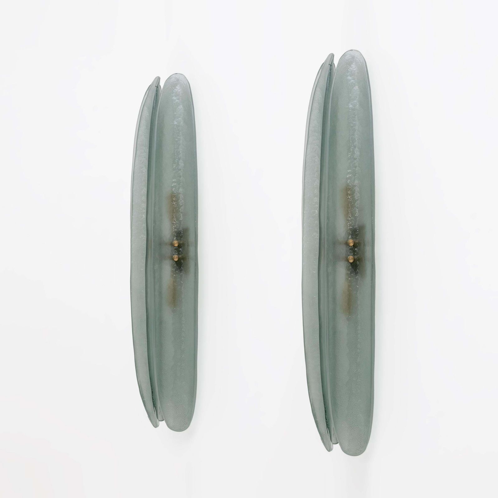 Pair Of Fontana Arte Style Mid Century Modern Aqua Green Murano Glass Sconces photo 2321.0