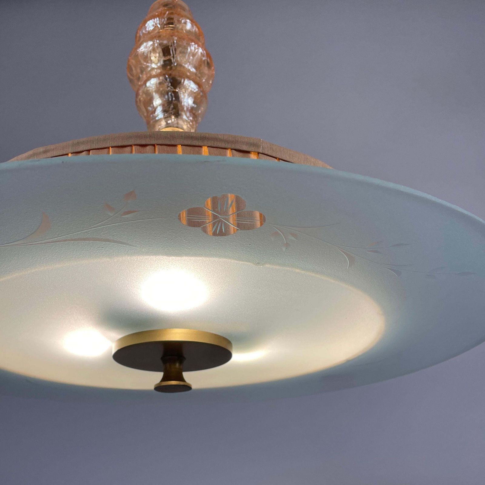 Art Deco Glass, Brass & Fabric Pendant, Sweden 1930s photo vinterior