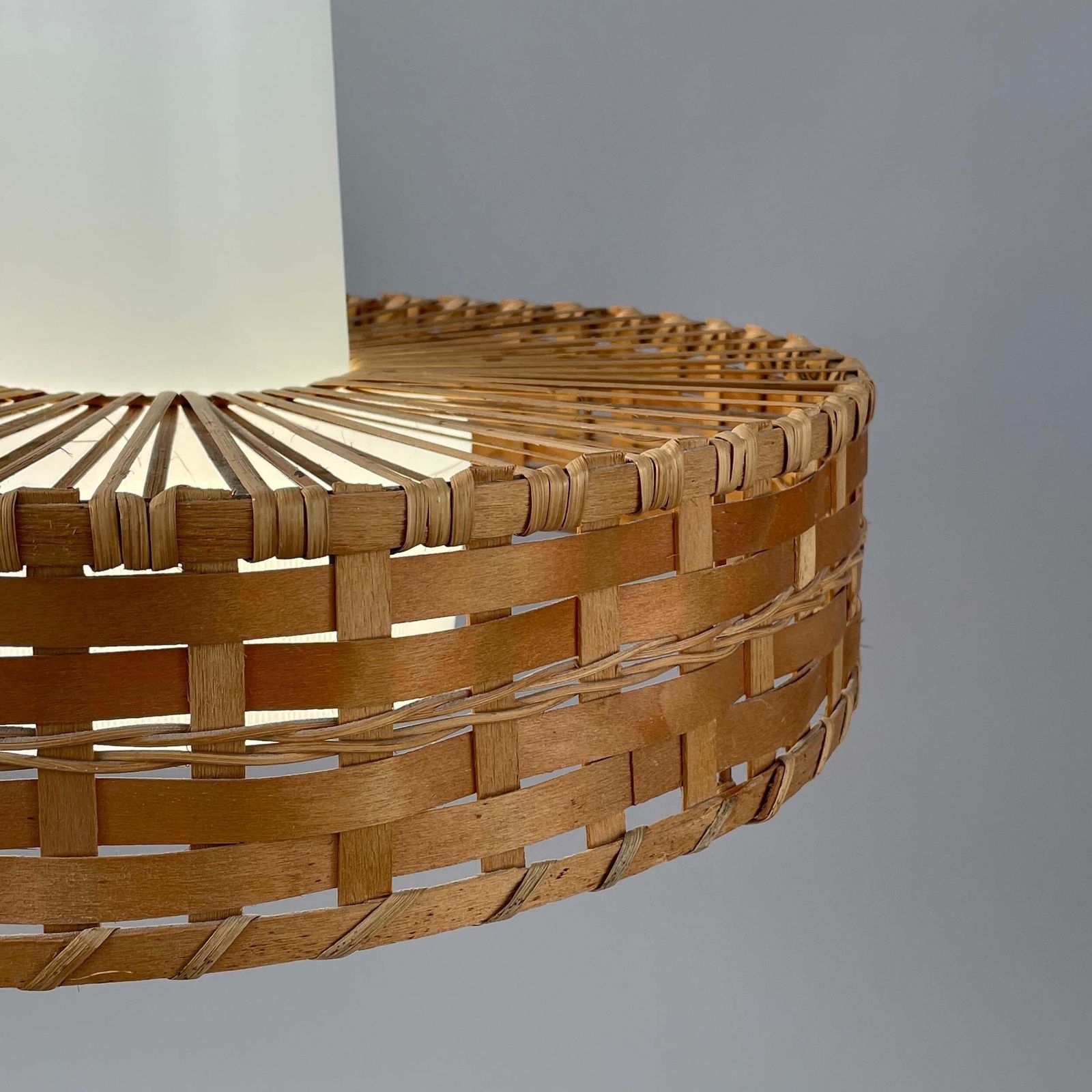 photo for sale Rattan & Frosted Glass Pendant By Doria, Germany 1960s
