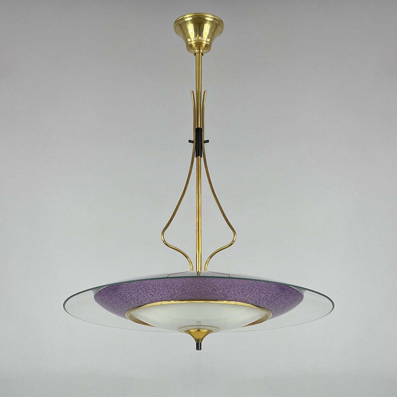 Pietro Chiesa Fontane Arte Style Glass & Brass Chandelier, Italy 1950s photo furniture