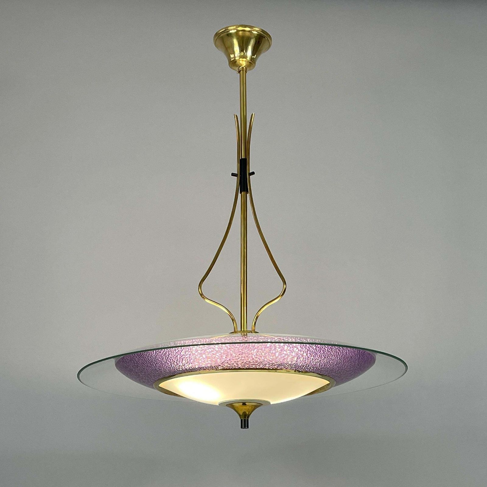 Pietro Chiesa Fontane Arte Style Glass & Brass Chandelier, Italy 1950s photo for sale