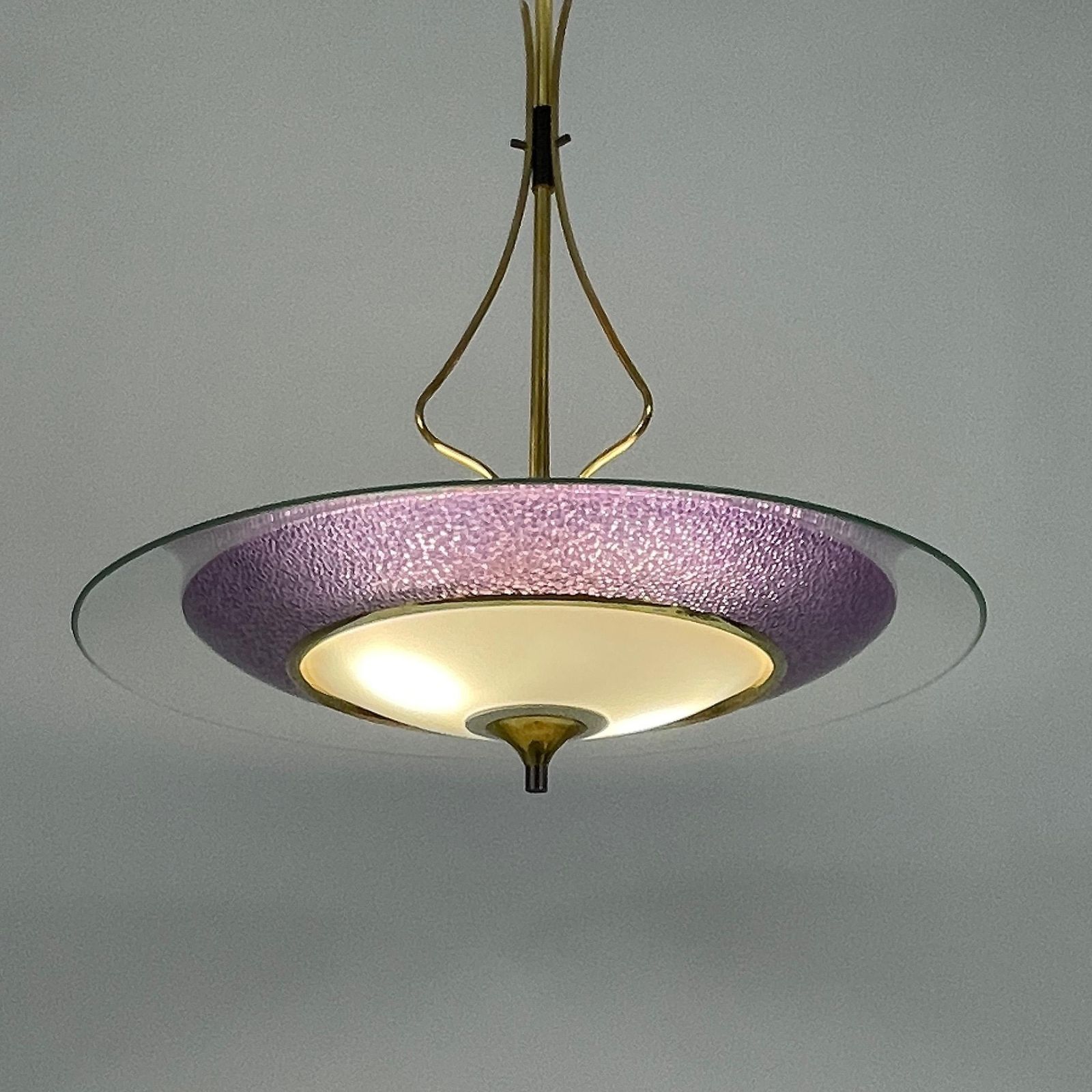 Pietro Chiesa Fontane Arte Style Glass & Brass Chandelier, Italy 1950s photo buy