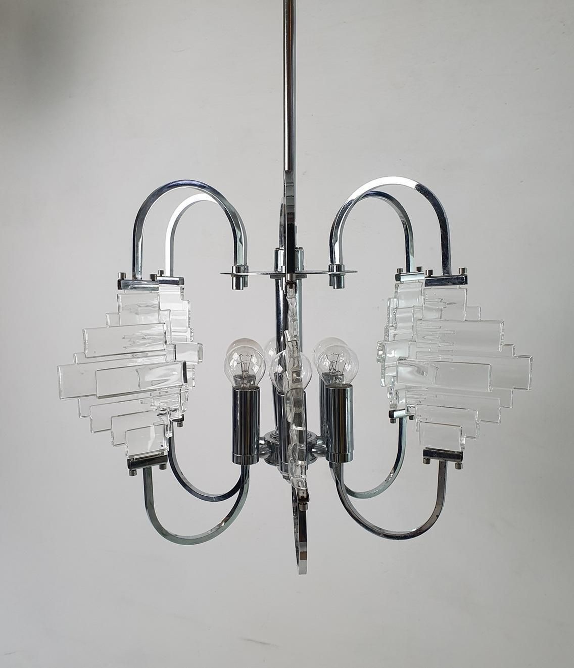 Chandelier By Sciolari In Glass And Chrome, Italy, 1960 photo vinterior