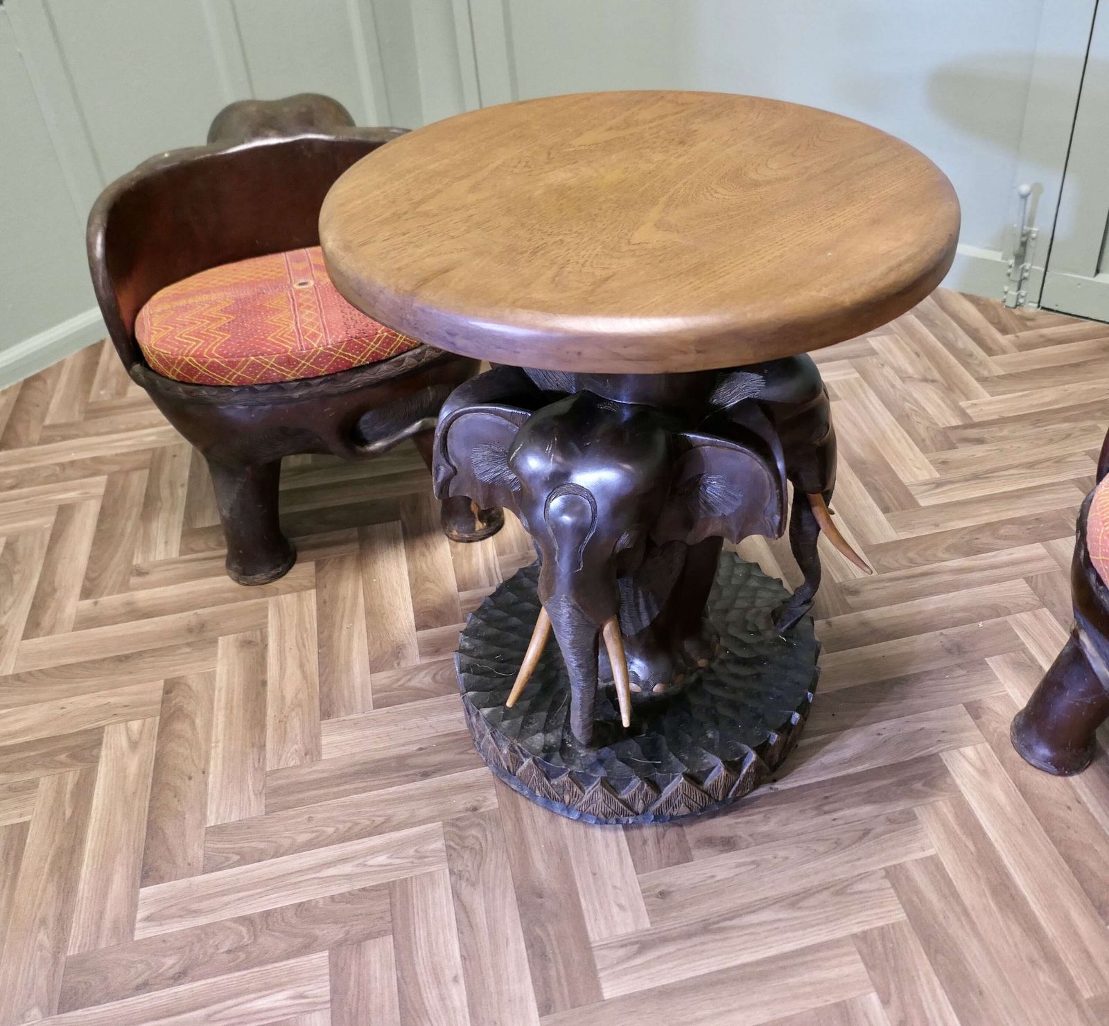 A Very Unusual Set Of Elephant Chairs And Table photo for sale
