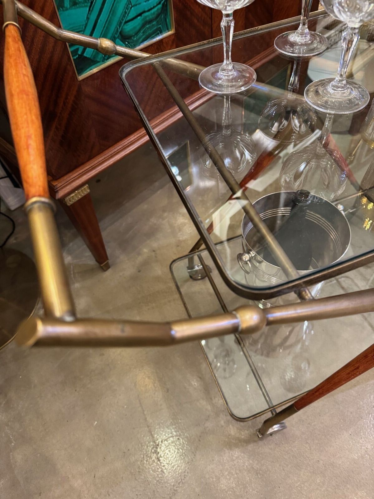 An Italian 1950s Brass And Lacquered Wood Bar Trolley By Cesare Lacca photo vintage