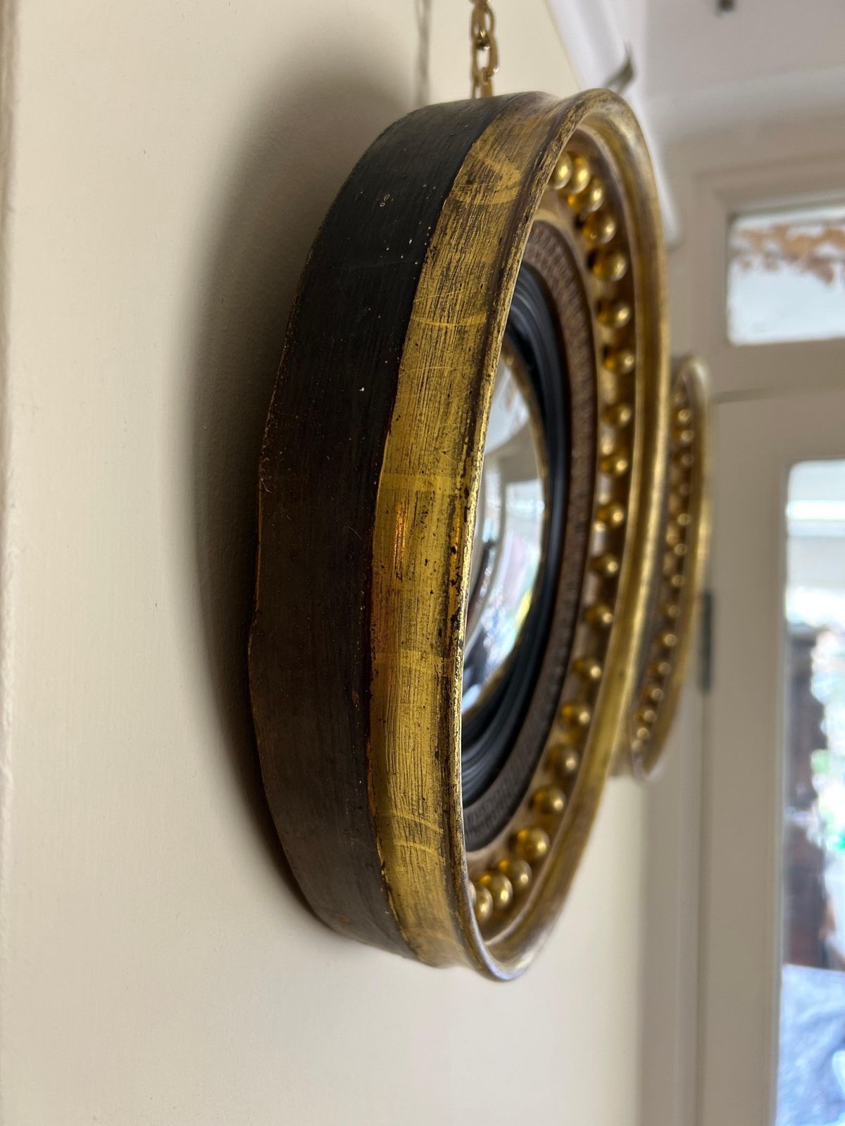 Antique Pair Of English Regency Gilt Convex Mirrors photo vinterior