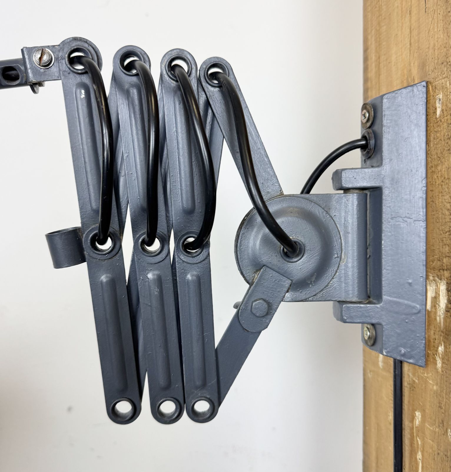 Grey Painted Industrial Scissor Wall Lamp, 1960s photo 269.0
