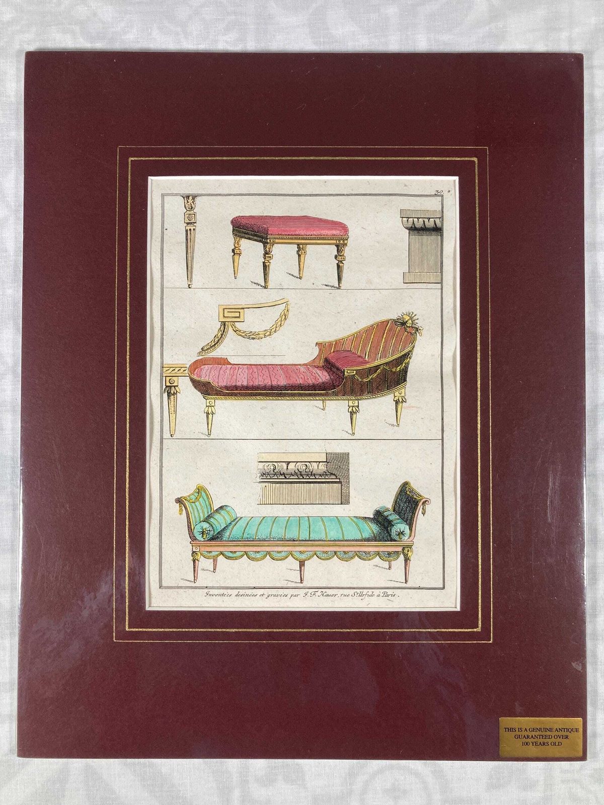 Rare Collectable Authentic 18th Century Antique Furniture Design Engraving   Perfect For Antiques Collectors & Art Lovers