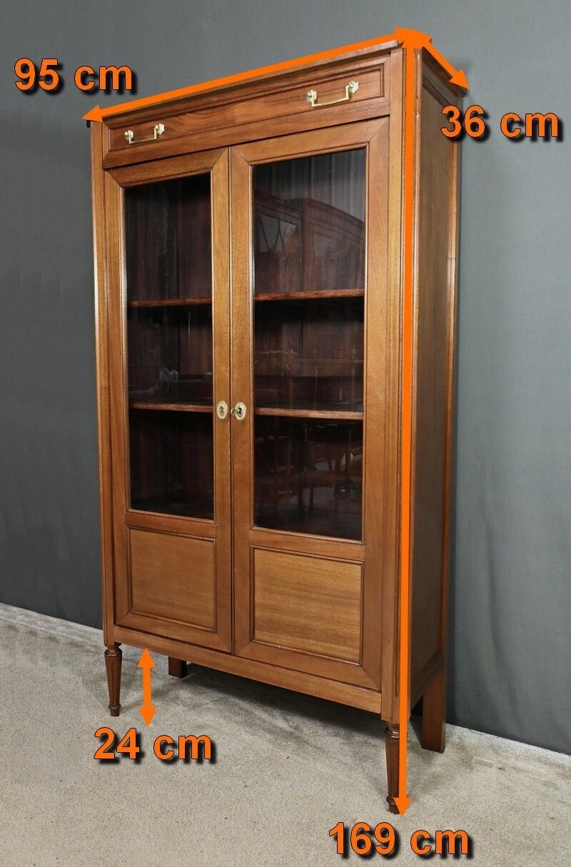 photo buy Small Glass Fronted Mahogany Bookcase, Louis XVI Style – Late 19th Century