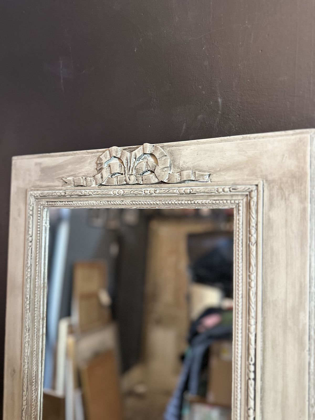 350.0 Really Pretty Pair Of Painted French Wall Mirrors – Soft ‘Eau De Nil’ With Dark Wax photo