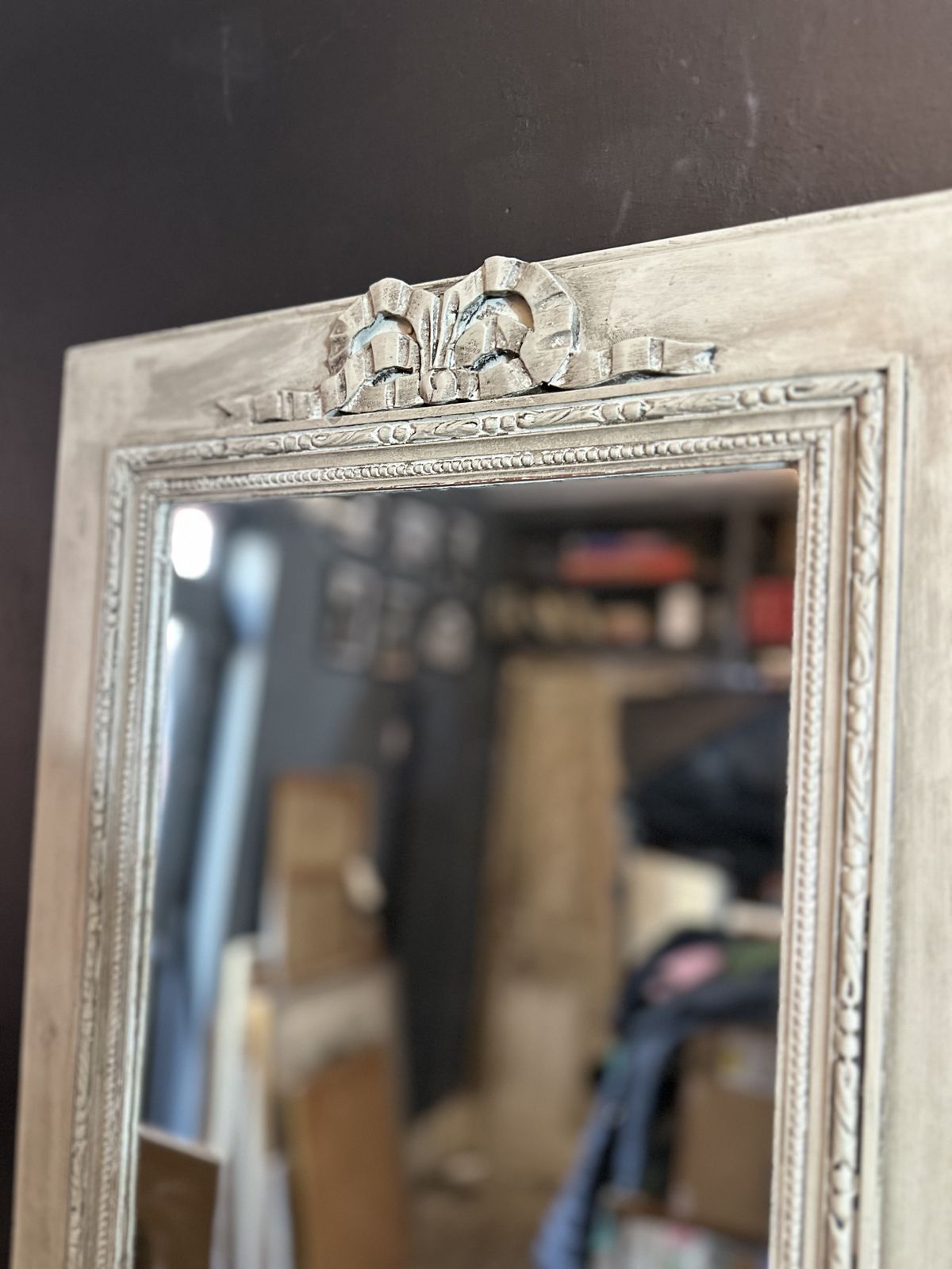 Really Pretty Pair Of Painted French Wall Mirrors – Soft ‘Eau De Nil’ With Dark Wax photo vinterior