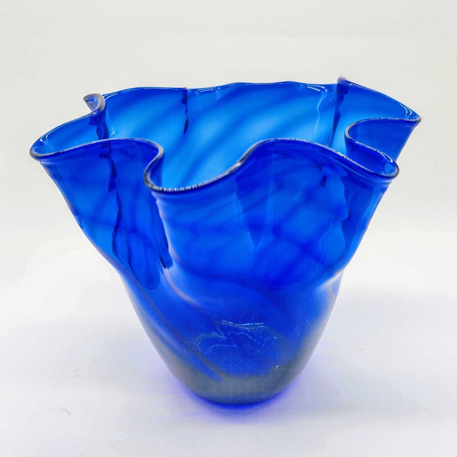 1960s Vintage Blue Jacketed Fazzoletto Vase In Murano Glass By Ca'dei Vetrai   Made In Italy photo Home Decor
