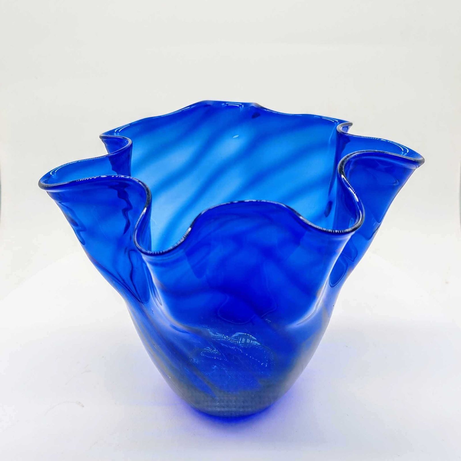 1960s Vintage Blue Jacketed Fazzoletto Vase In Murano Glass By Ca'dei Vetrai   Made In Italy photo 229.0