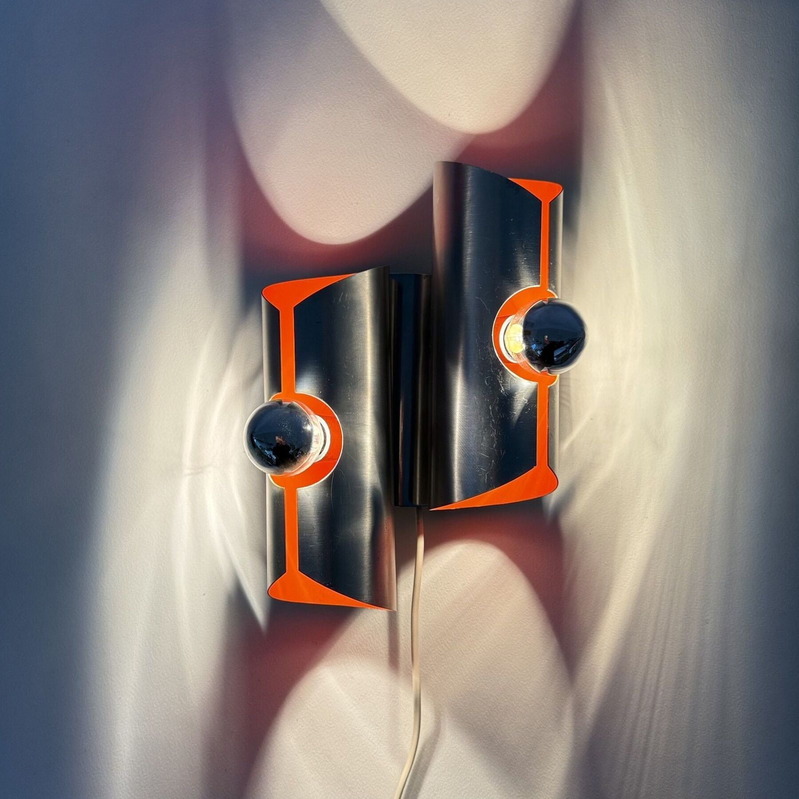 Space Age Aluminium Wandlamp Met Oranje Binnenzijde, Ca. Jaren 1970 photo furniture